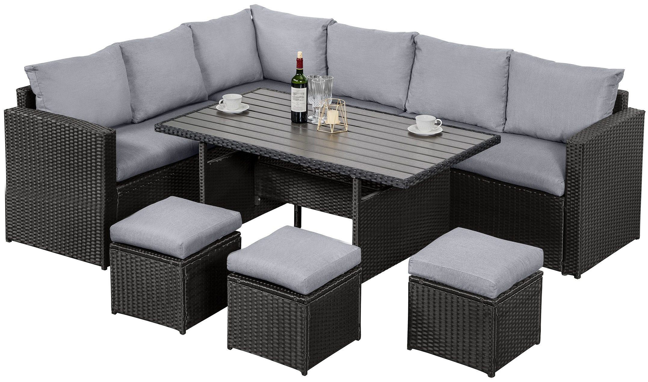 MeXo Loungeset Gartenmöbel Set 9 Personen mit Esstisch wetterfest