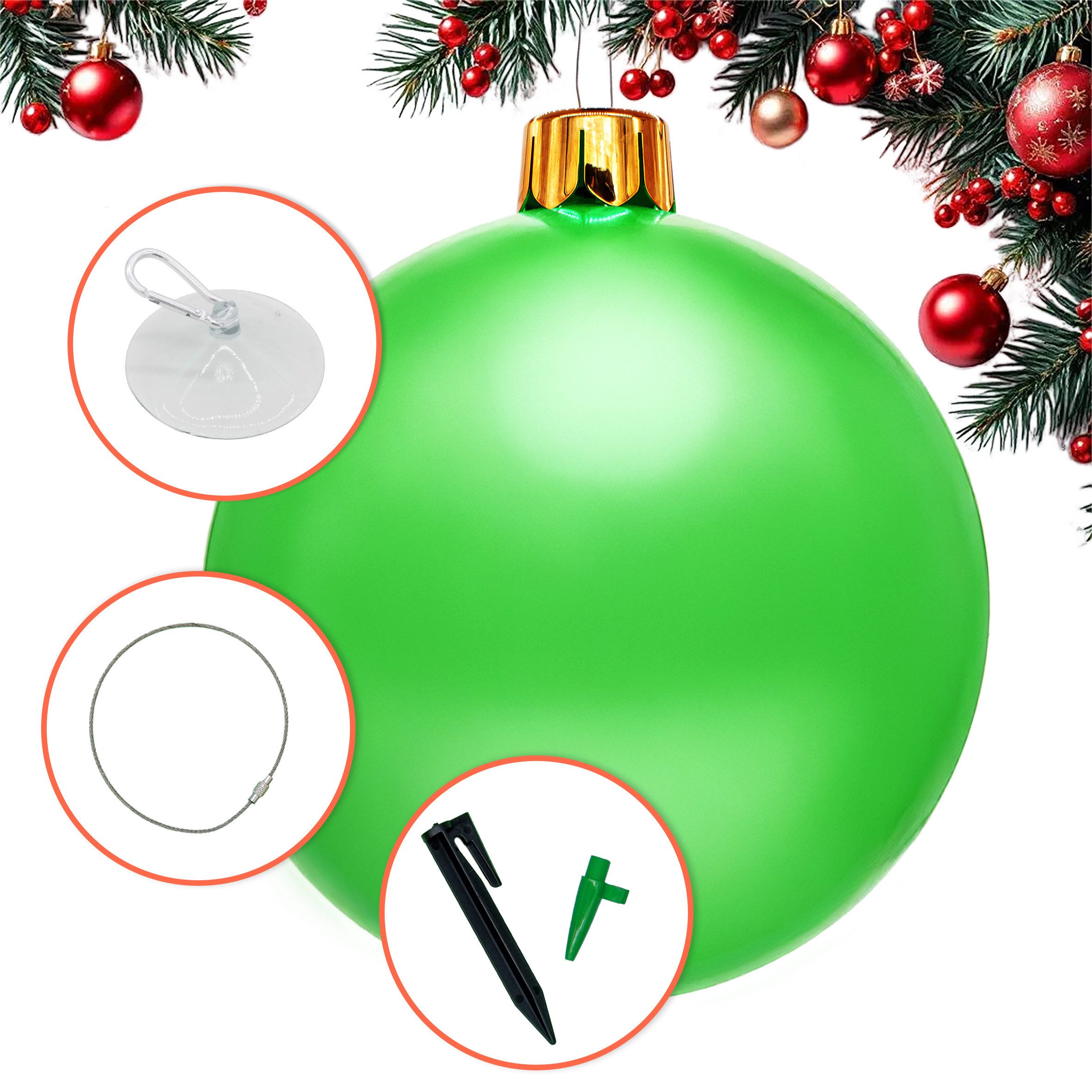 Spetebo Christbaumschmuck Riesen Weihnachtskugel aufblasbar 45 cm Outdoor (1-tlg), inklusive Erdspieß, Saugnapf und Karabinerhaken