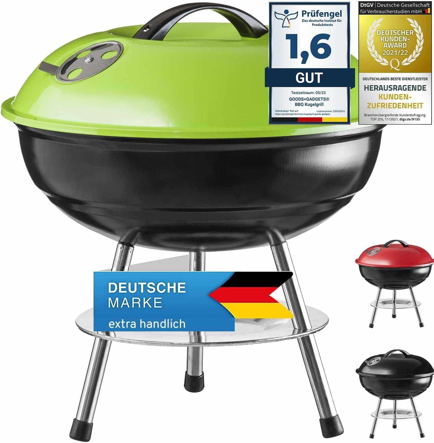 Goods+Gadgets Standgrill GOODS+GADGETS Mini Kugelgrill Campinggrill - Holzkohle BBQ Edelstahl, Camping Holzkohle-Grill Tischgrill