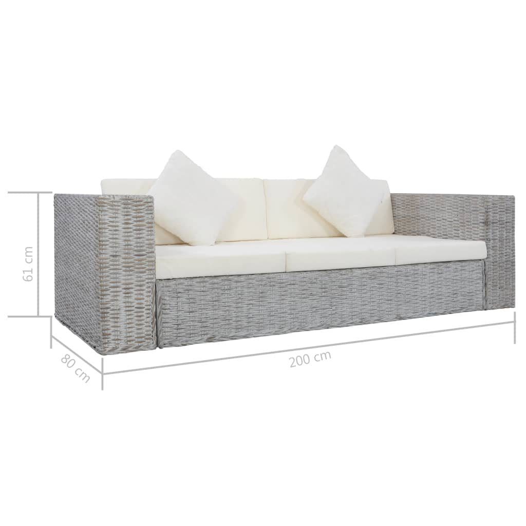 furnicato 3-Sitzer 3-Sitzer-Sofa mit Grau Polstern Rattan Natürliches