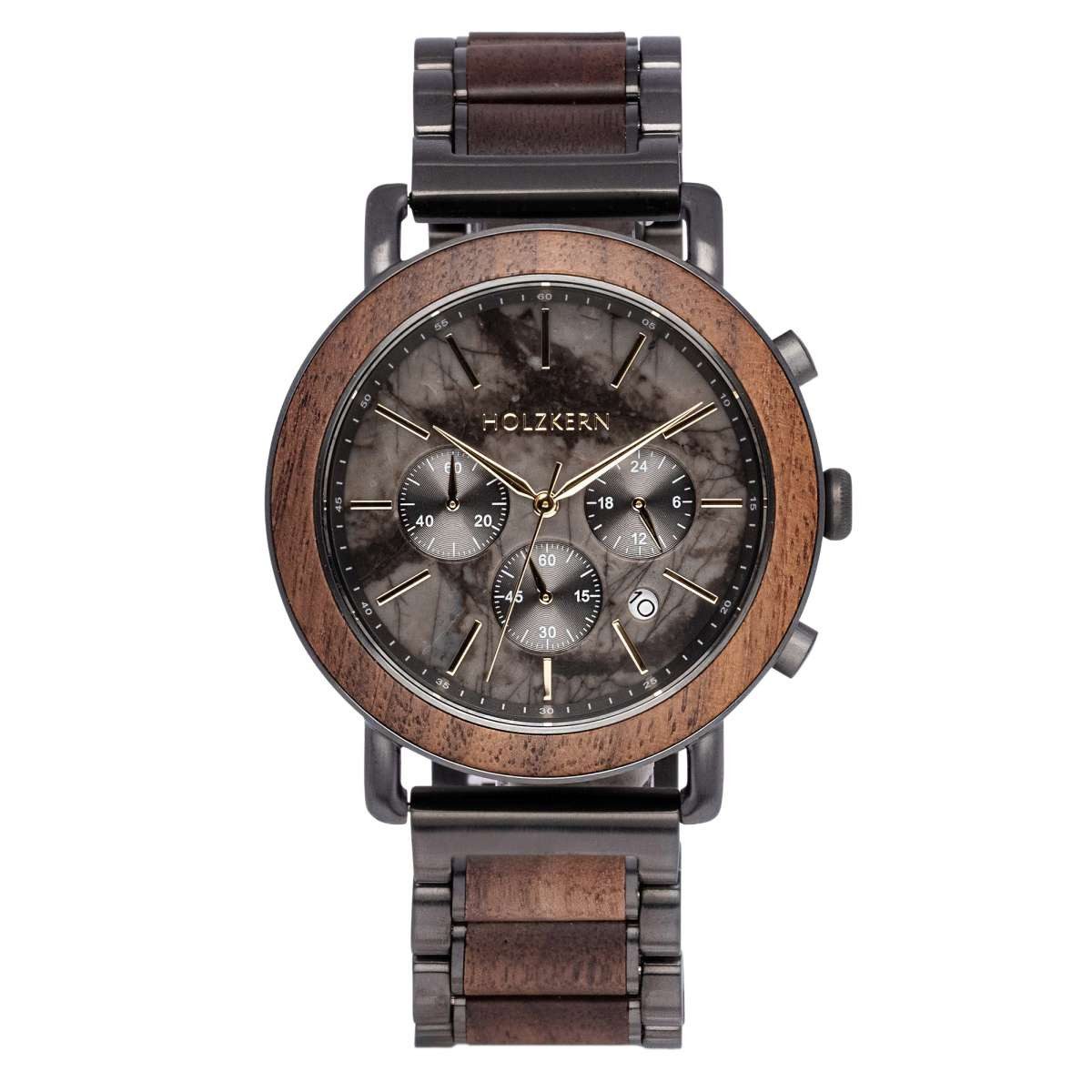 Holzkern Quarzuhr 9010631025045, Herrenuhr Quarz Chronograph Askja Marmor/Walnuss II
