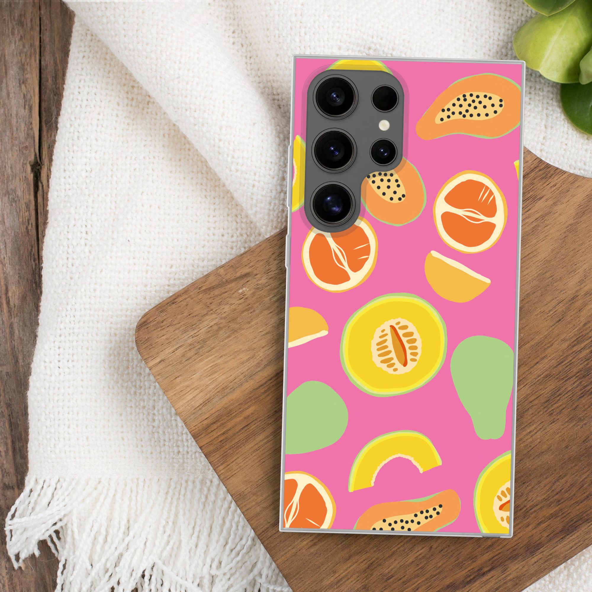 MuchoWow Handyhülle für Samsung Galaxy S24 Ultra Obst - Muster - Rosa, Phone Case, Silikon, Schutzhülle Dünn