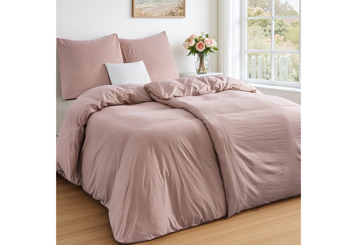 Topfinel Bettwäsche Bettwäsche 135x200 4teilig weiche Vorgewaschene Hautfreundlich, 100% Mikrofaser, 4 teilig, 2 Bettbezüge 135 x 200 2 Kissenbezüge 80x80 Reißverschluss grau-rosa