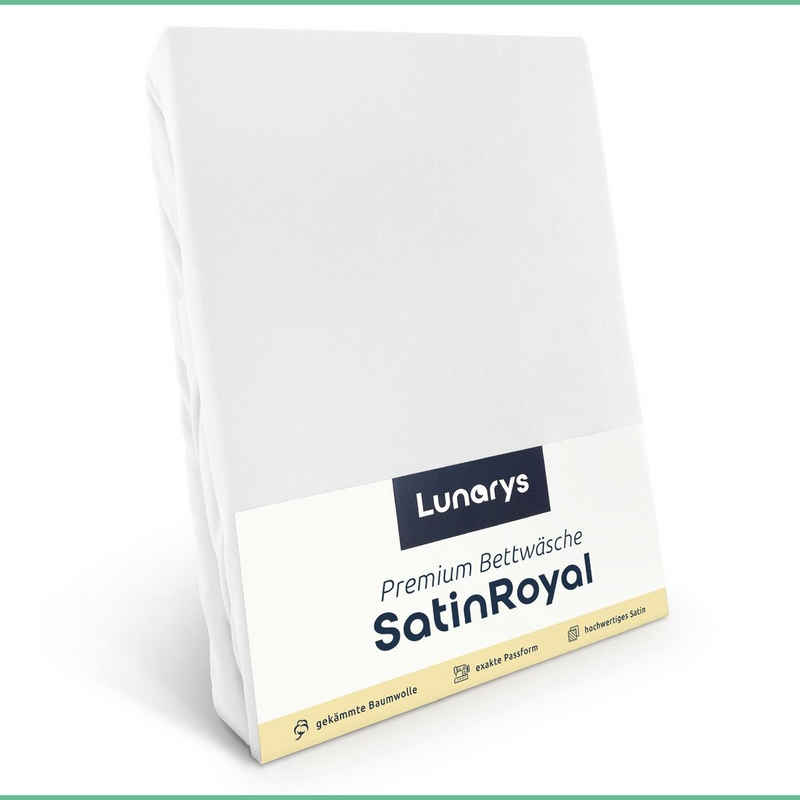 Bettwäsche SatinRoyal, Lunarys, Luxus Satin Bettwäsche - 160 g/m² - Weiß - 200x220 cm - 3-teilig