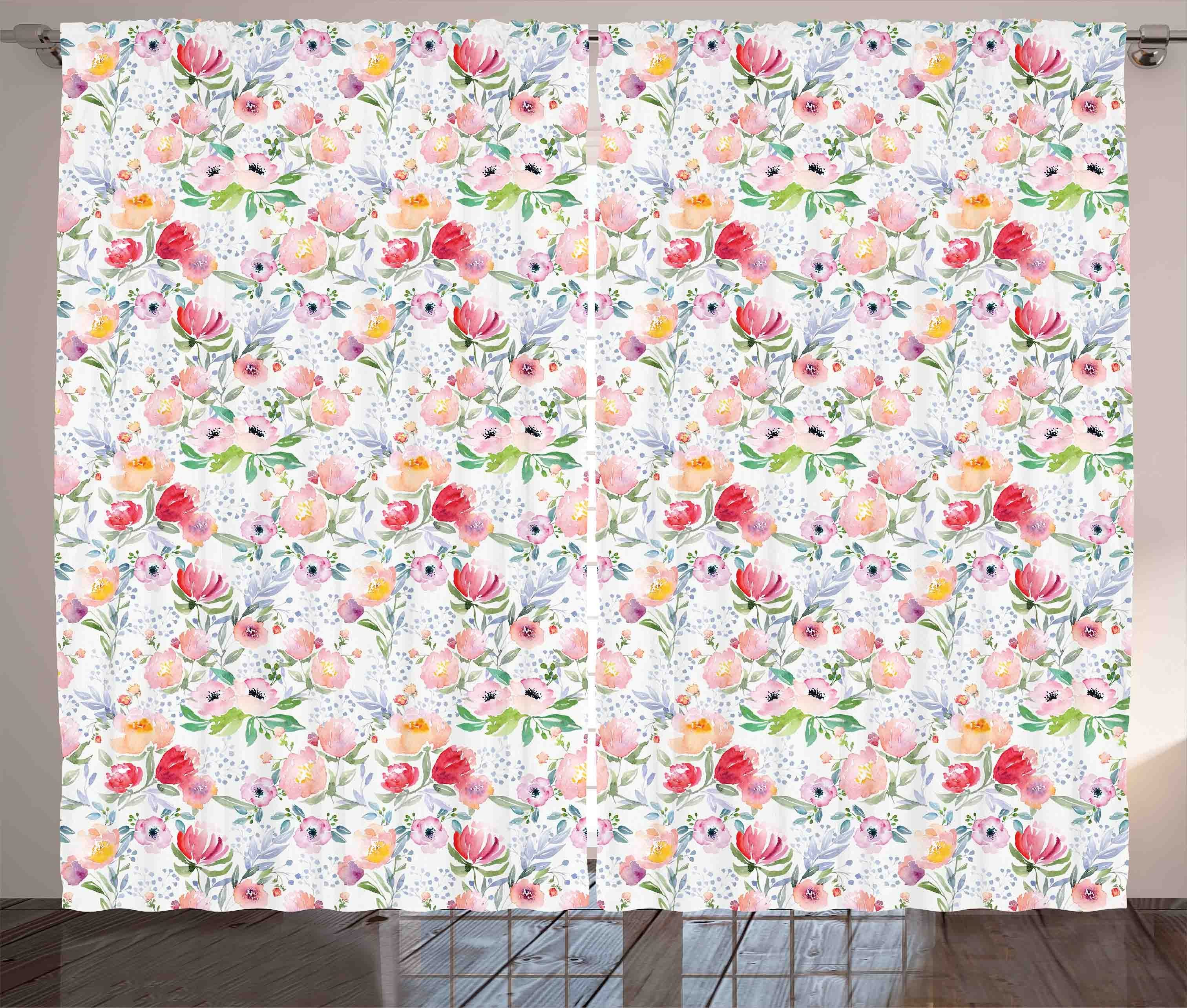 Vorhang und Schlaufen Land mit Frühlingsblumen Farbige Gardine Abakuhaus, Haken, Kräuselband Schlafzimmer