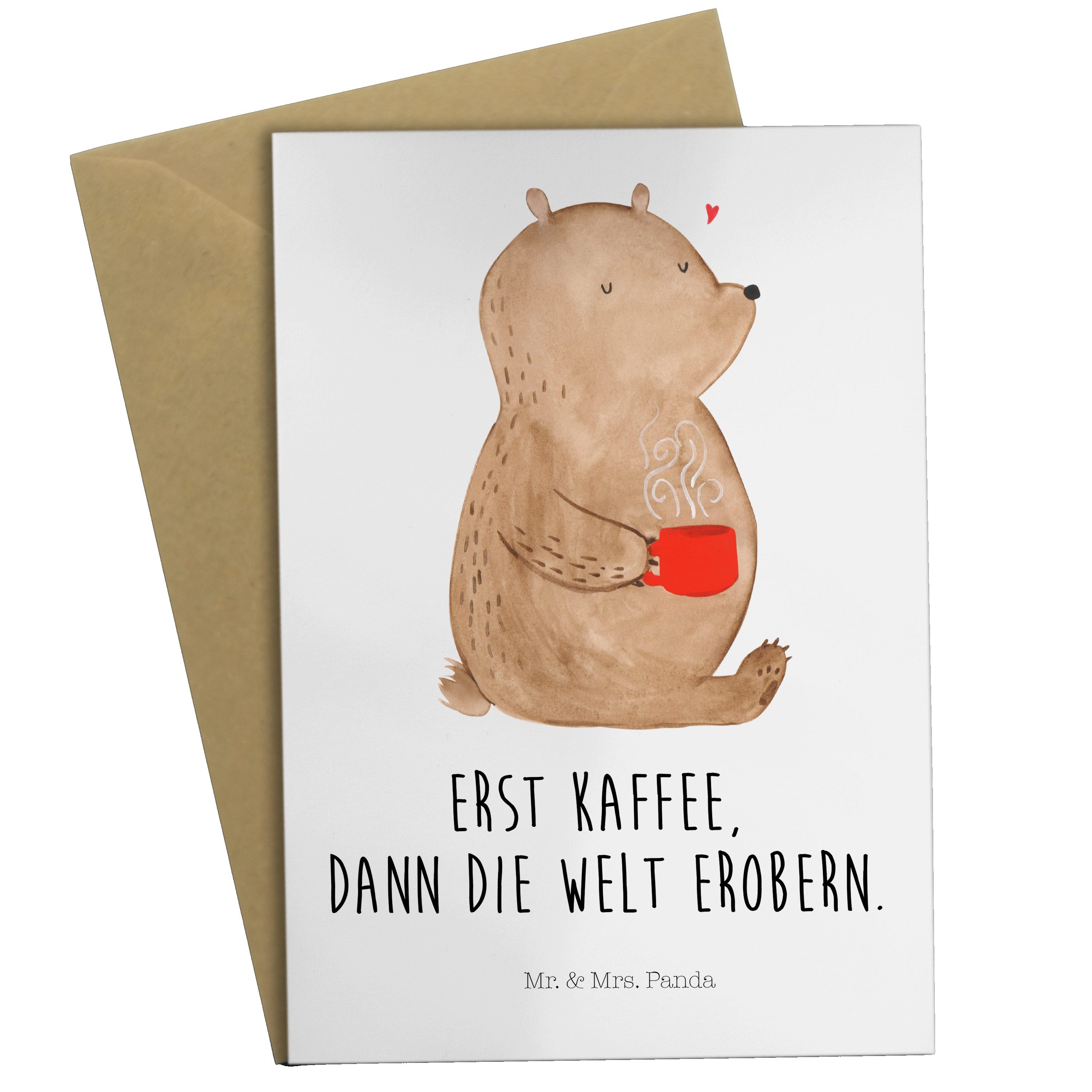 Mr. & Mrs. Panda Grußkarte Bär Kaffee - Weiß - Geschenk, Coffee, Klappkarte, Geburtstagskarte, E