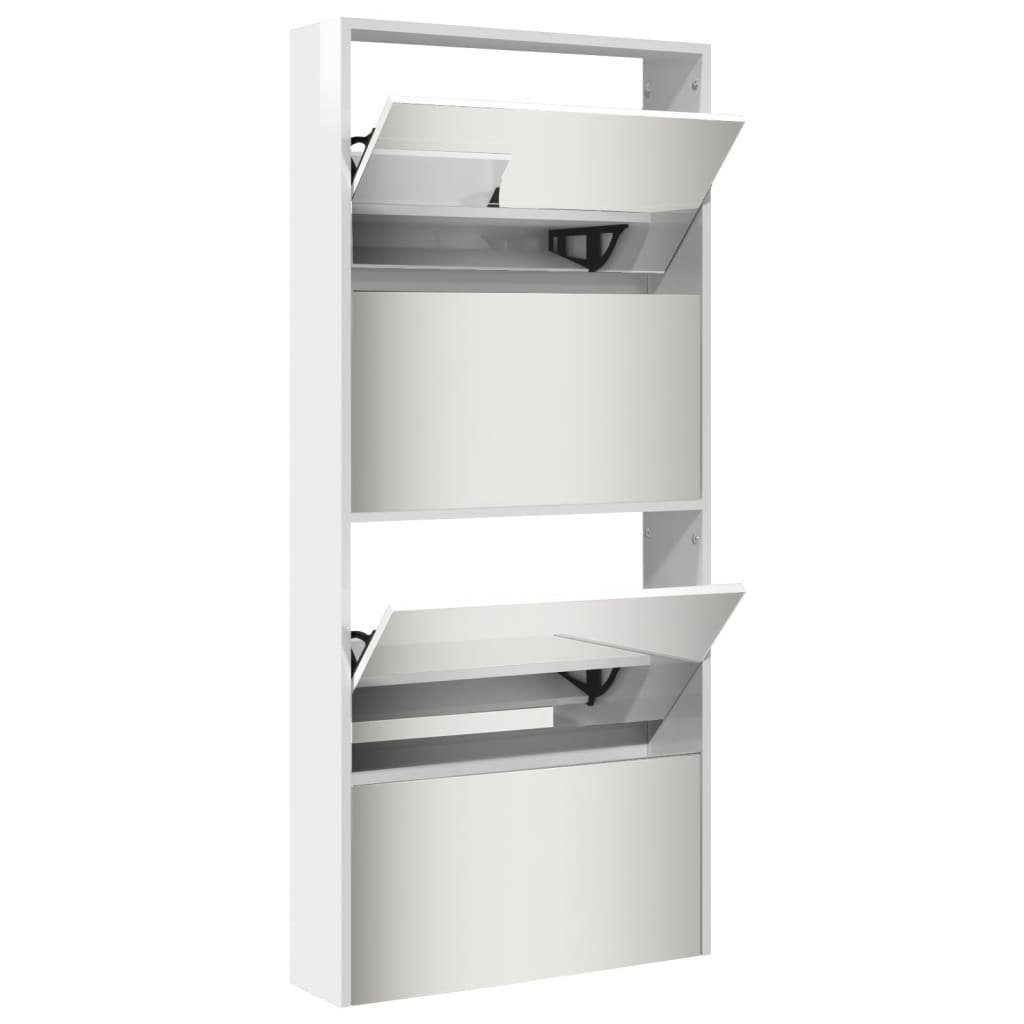 vidaXL Schuhschrank NA Schuhschrank mit Spiegel 4 Fächer Hochglanz-Weiß 63x17x134 cm