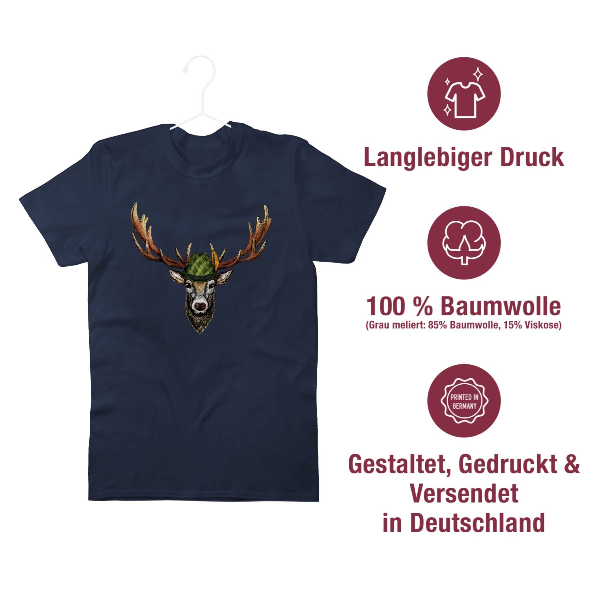03 T-Shirt für Shirtracer Geschenk Herren Jägerin Mode Blau Hirsch Jagdhirsch Jäger Navy Oktoberfest