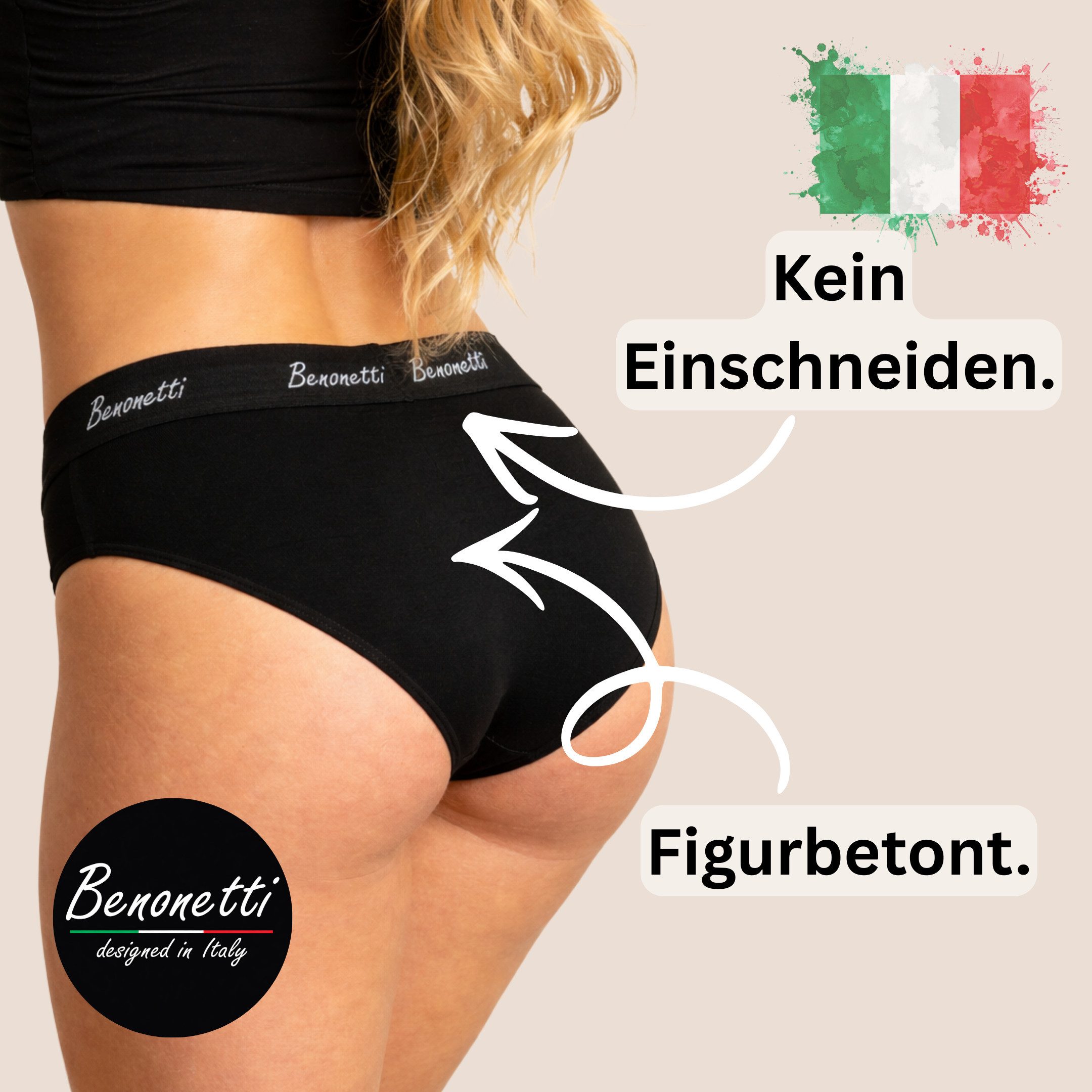 Benonetti Slip Damenslips Baumwolle Unterhosen Damen - Weich & atmungsaktiv nahtlose (3er Set, 3er-Pack) Sportlich & bequem