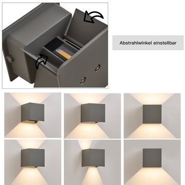 ZMH LED Wandleuchte Innen Wandlampe - Up And Down LED Außenwandleuchten 5W, LED fest integriert, 3000k, Einstellbarer Abstrahlwinkel, Wasserdicht, Grau