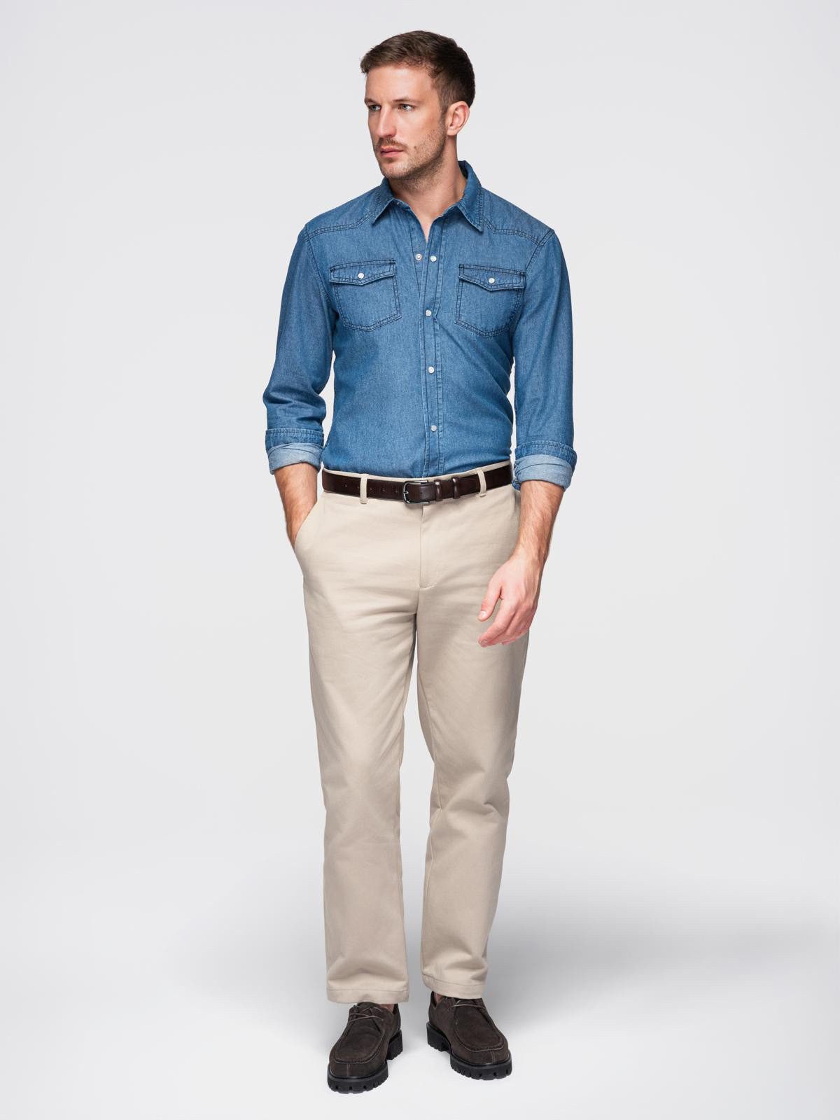 OMBRE Langarmhemd Jeanshemd mit Druckknöpfen und Brusttaschen