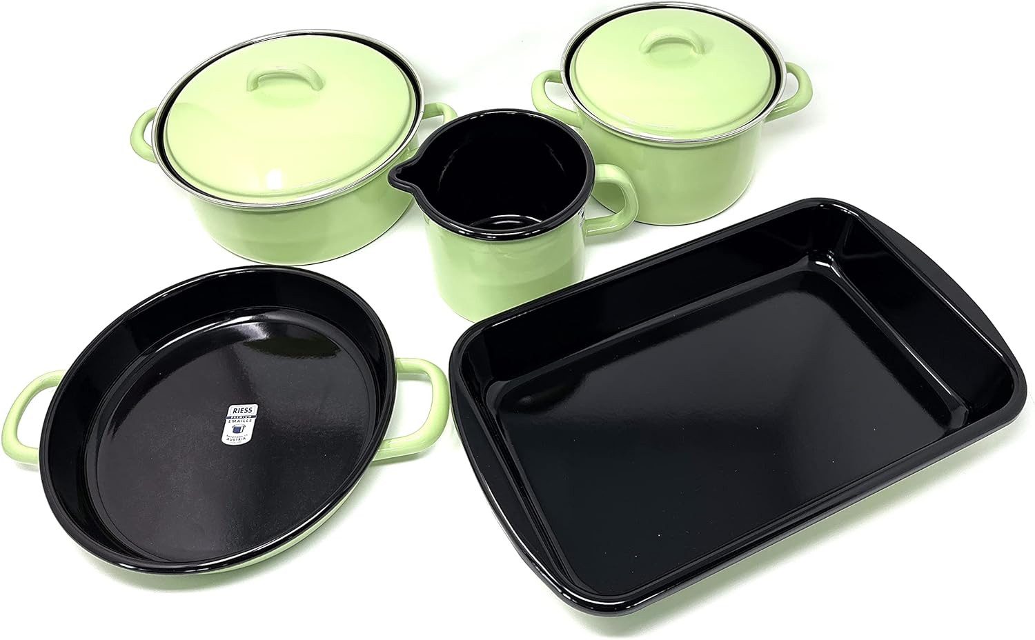 Riess Topf-Set Riess 0508-031 Kochtopfset Family hellgrün, Emaille (Set 5teilig)