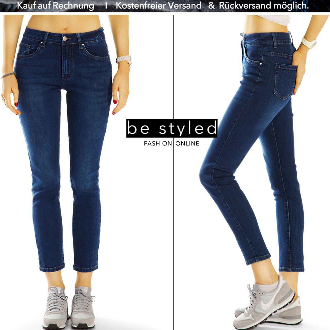 j3m Damenjeans, waist Hosen mid dunkelblaue 7/8-Jeans styled be röhrige