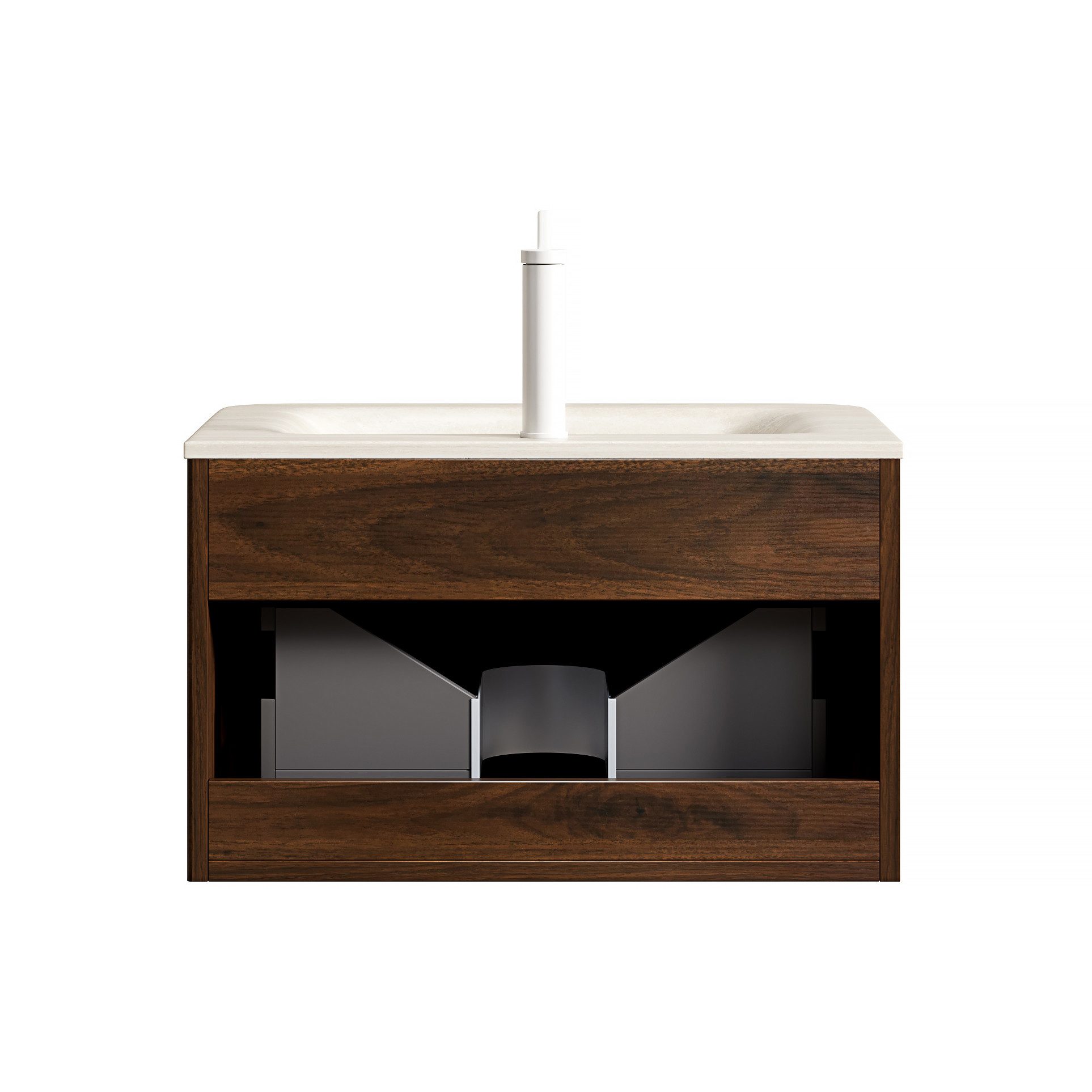 Odikalo Waschtisch mit Waschbecken Badmöbel Unterschrank Wandhalterung (ROZ 60cm / 80cm Wandmontie Badezimmer-Waschtisch mit Roma Travertin gesinterter Stein he – Bild 5 von 5