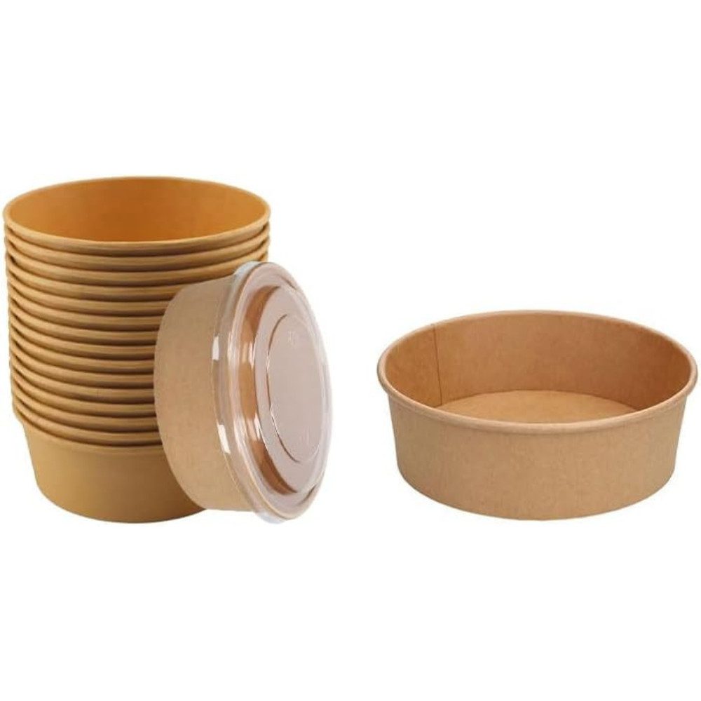 Lauroo Einwegschale Salatschalen mit Deckel Kraftpapier Schalen - 500 ml - 50 Stück, (50-tlg)
