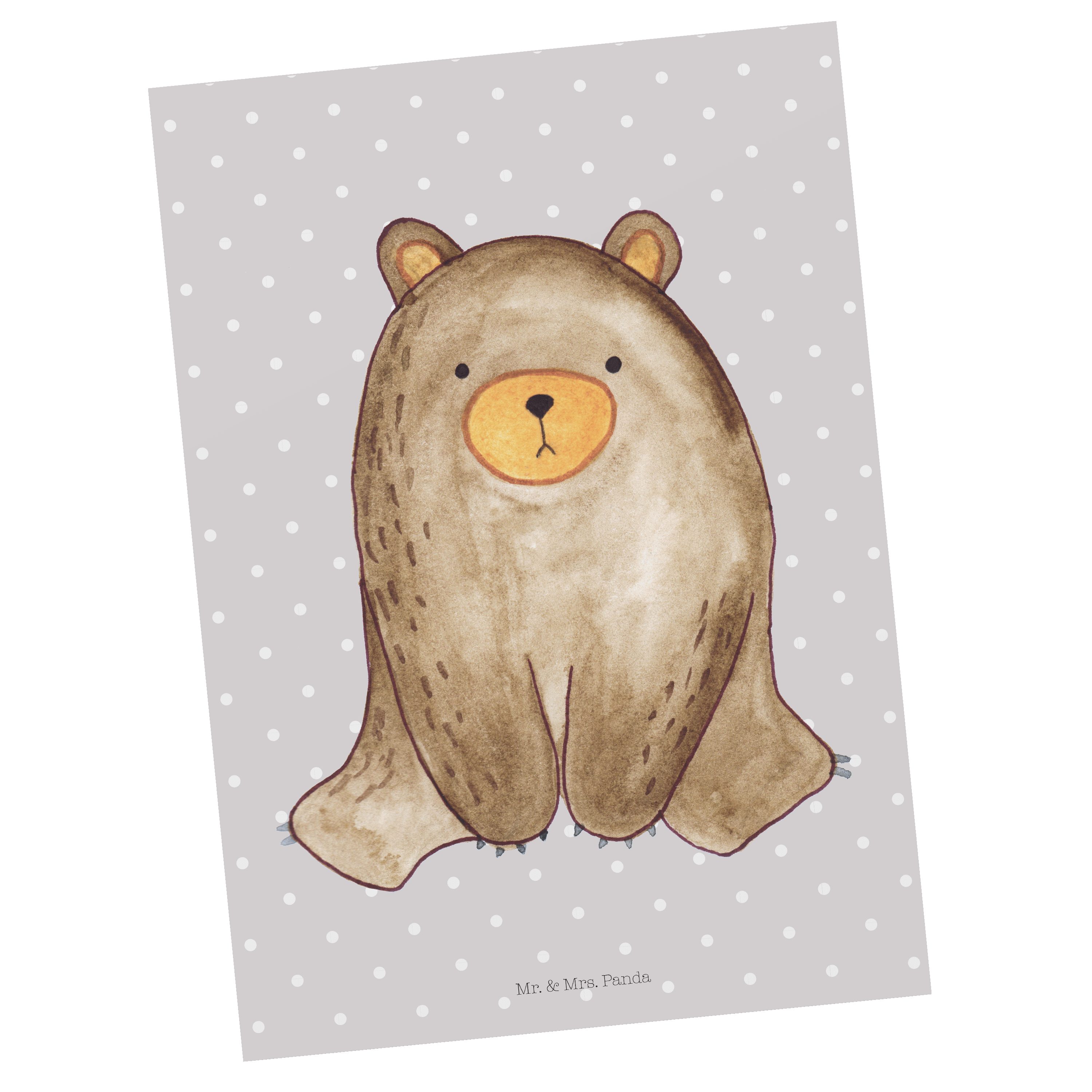 Mr. & Mrs. Panda Postkarte Bär sitzend - Grau Pastell - Geschenk, Teddybär, Dankeskarte, Einladu | Grußkarten