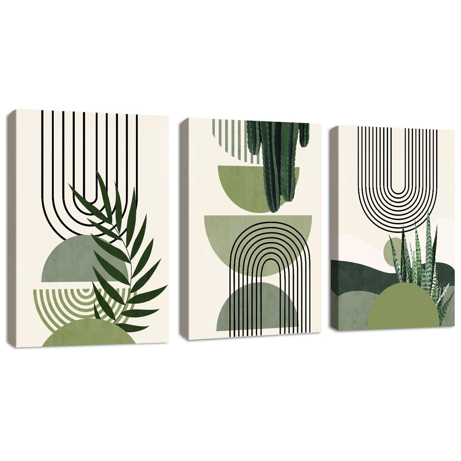 Zyronn Leinwandbild 3Pcs Boho Blätter Leinwandbilder Bilder Set Ohne Rahmen Aesthetic, (3 St), Grüne Pflanze Bilder Moderne Wandbilder Schlafzimmer Bild