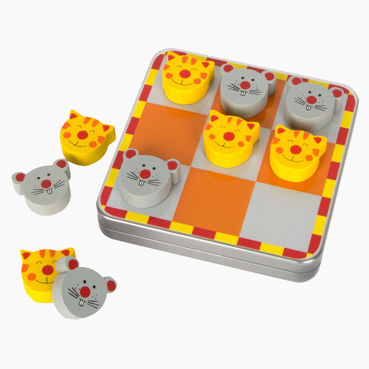 Small Foot Spielesammlung Tic Tac Toe Katz und Maus, Tic Tac Toe Katz und Maus, Magnetische Spielfiguren für sicheren Halt