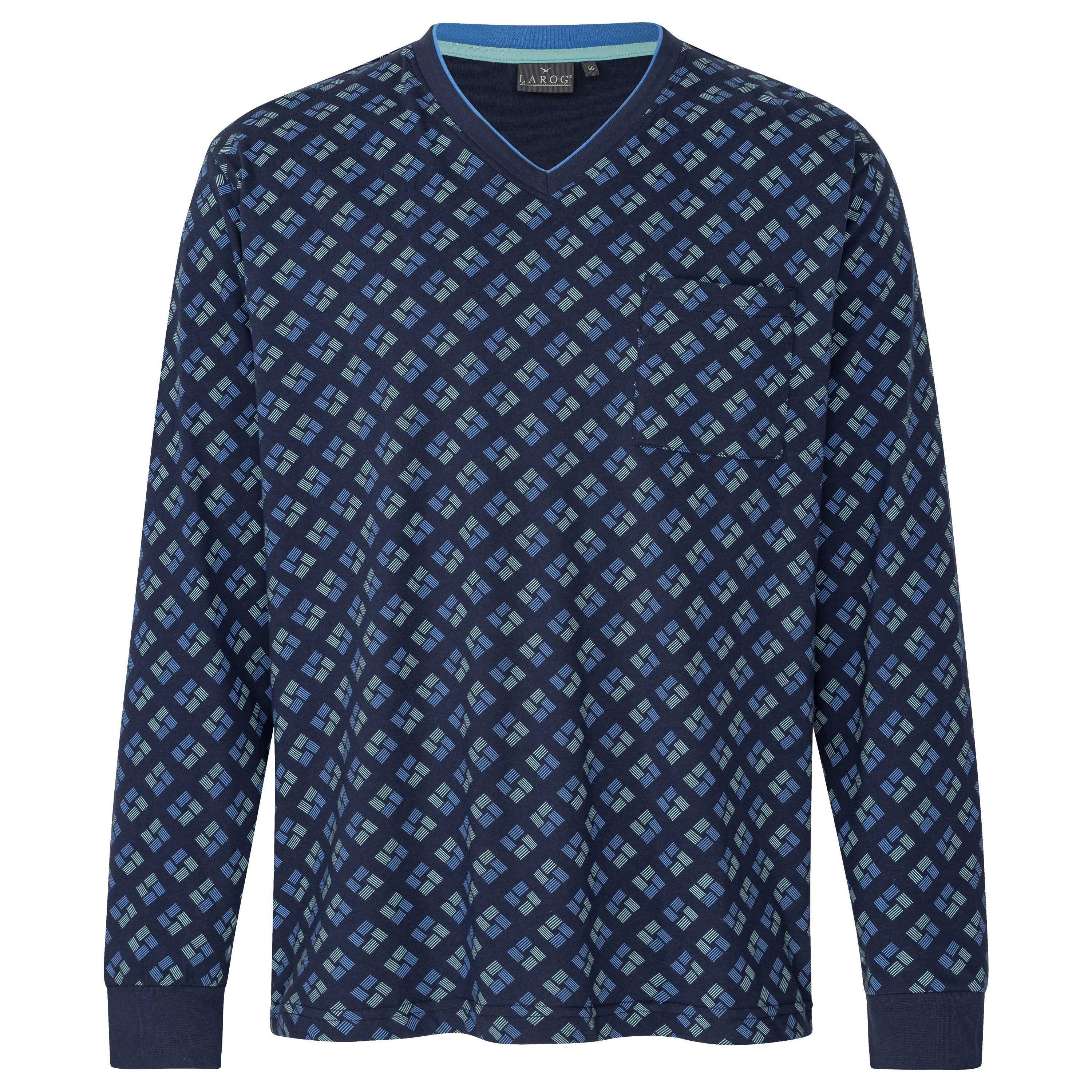 LAROG Schlafanzug (2 tlg) Pyjama mit Bündchen, V-Ausschnitt und aufgesetzte günstig online kaufen