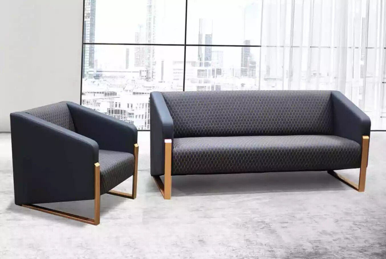 JVmoebel Sofa Schwarze Textil Made Komplette In Sitzer Büromöbel Dreisitzer, Sofagarnitur Europe