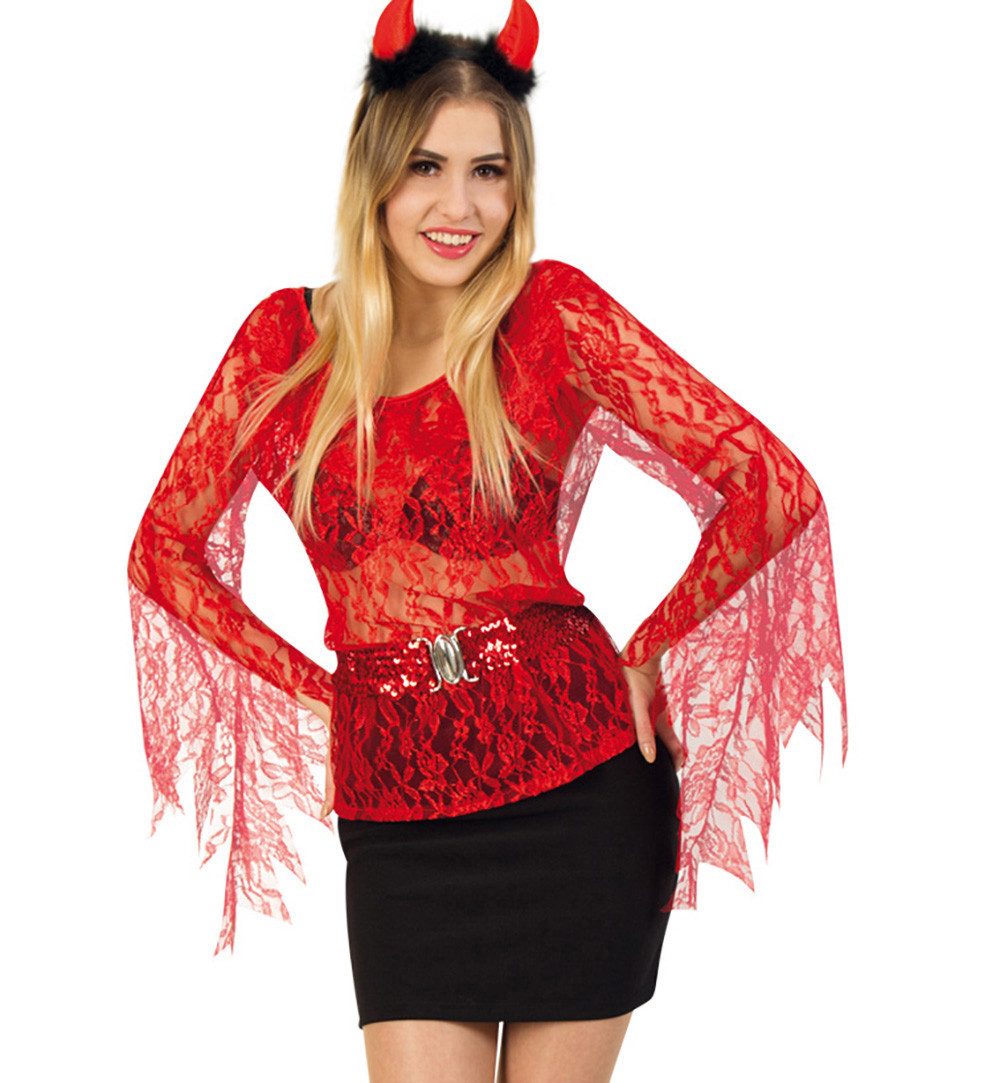Fries Teufel-Kostüm Teufelin Bluse Horror Teufelsbluse Rot Halloween Karneval Fasching