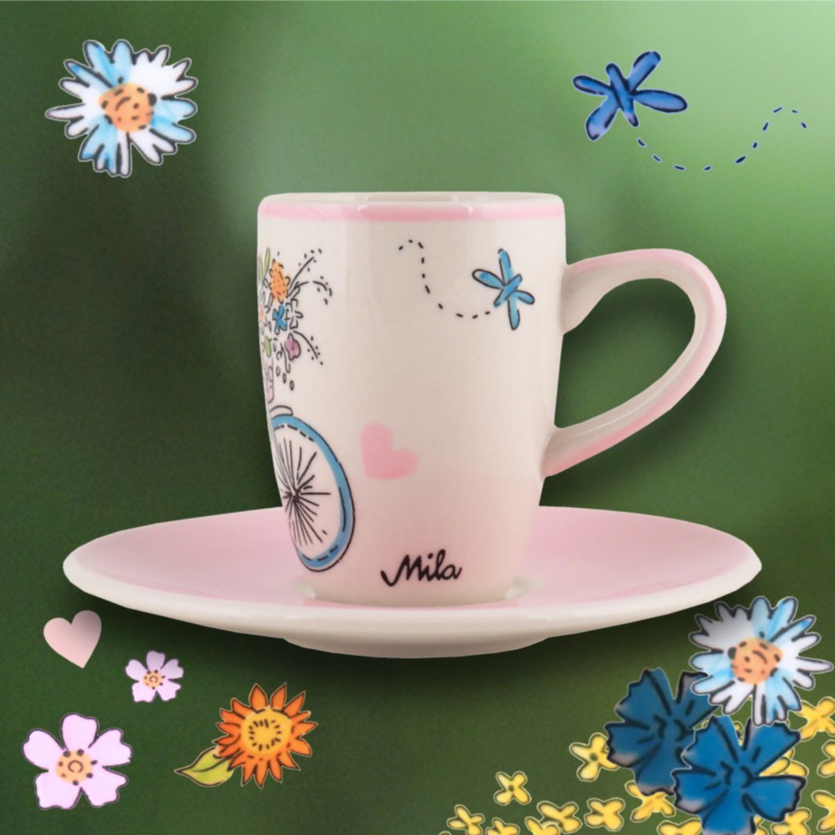 Mila Espressotasse Mila Keramik Espresso-Tasse mit Untere Rad-Tour ins Grüne, Keramik