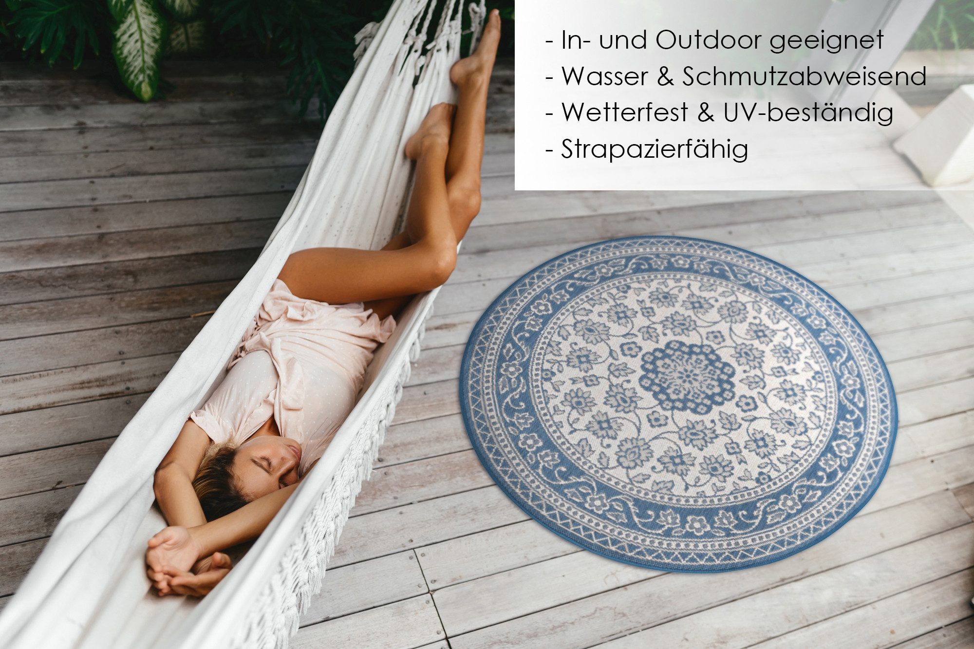DomDeco Teppich In- & Outdoor Teppich Rund Finn, strapazierfähiger Flachgewebe 120cm
