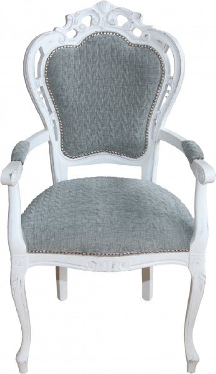 Casa Padrino Esszimmerstuhl Barock Esszimmer Stuhl mit Armlehnen Grau-Blau / Antik Weiss - Designer Stuhl - Luxus Qualität | Stühle