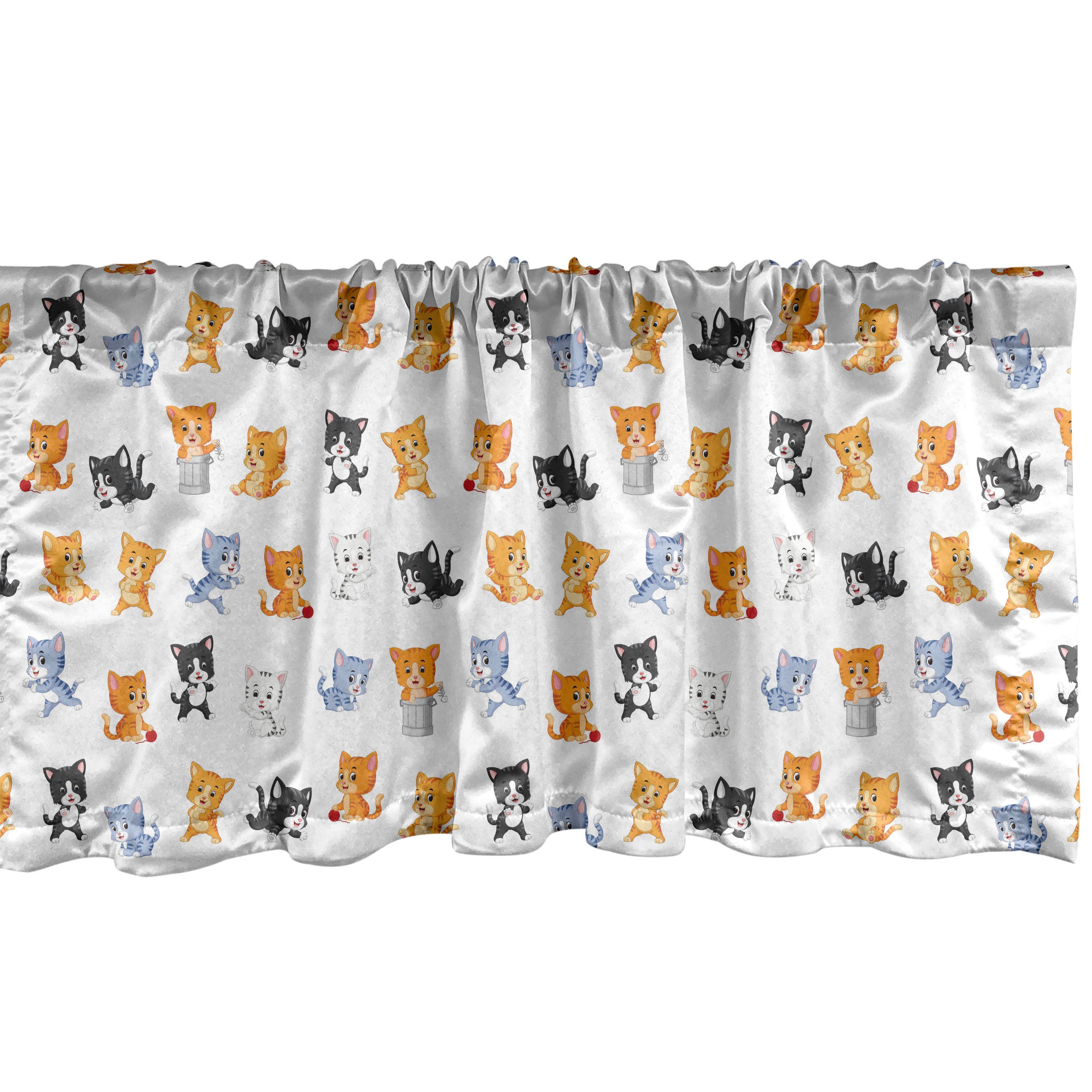 Scheibengardine Vorhang Volant für Küche Schlafzimmer Dekor mit Stangentasche, Abakuhaus, Microfaser, Kätzchen Wunderliche und bunte Katzen