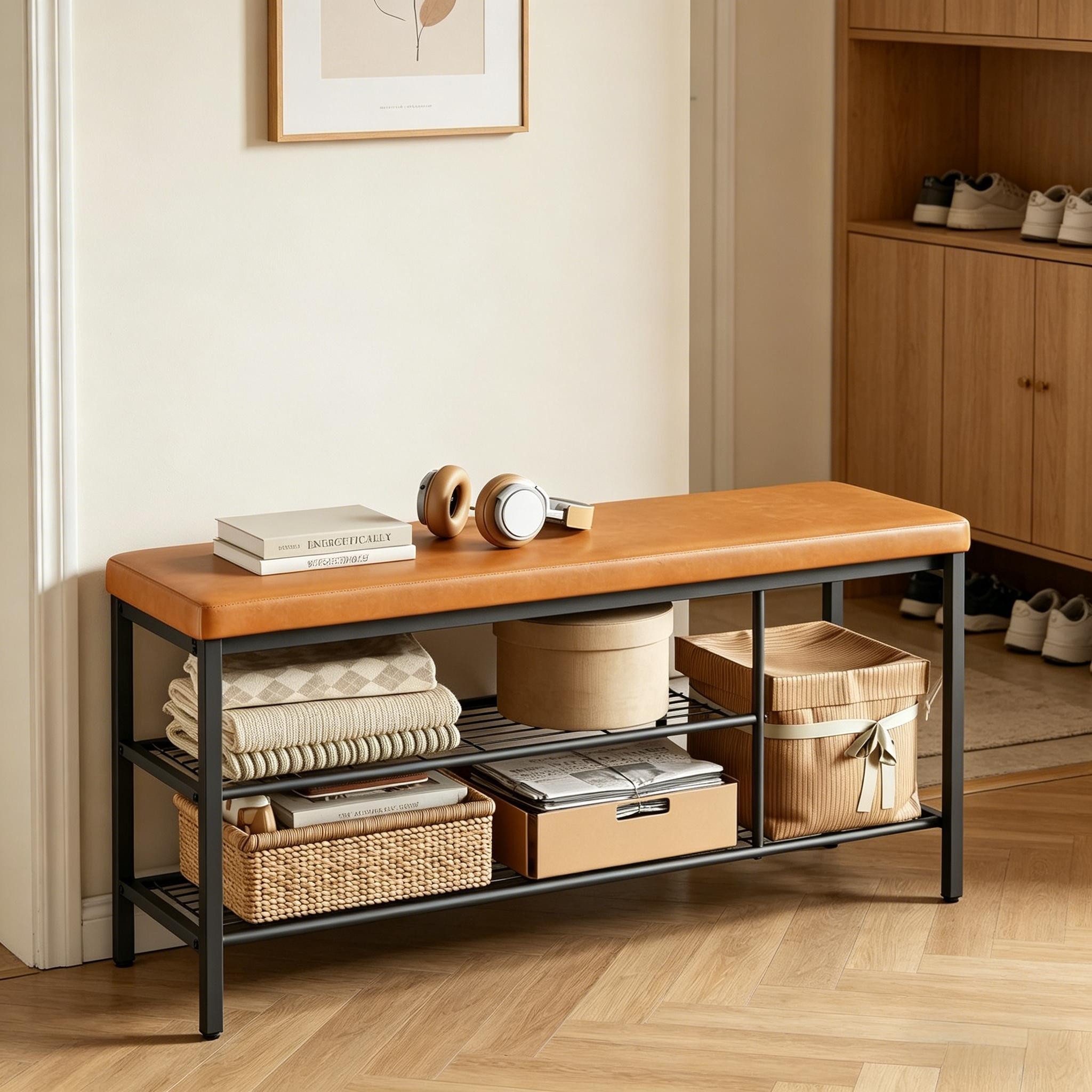 ibettertec Schuhstapler Chic Schuhhalter mit Sitz,Kompaktes Lagerhalter, Kompakter Schuhhalter & Aufbewahrungsregal für Diele, Flur & Garderobe