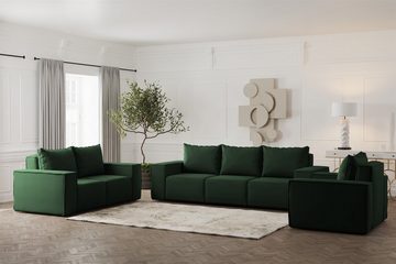 Fun Möbel 3-Sitzer Sofa Designersofa ESTELLE 3-Sitzer mit Schlaffunktion in Stoff, inkl. Bettkasten, Rücken echt bezogen