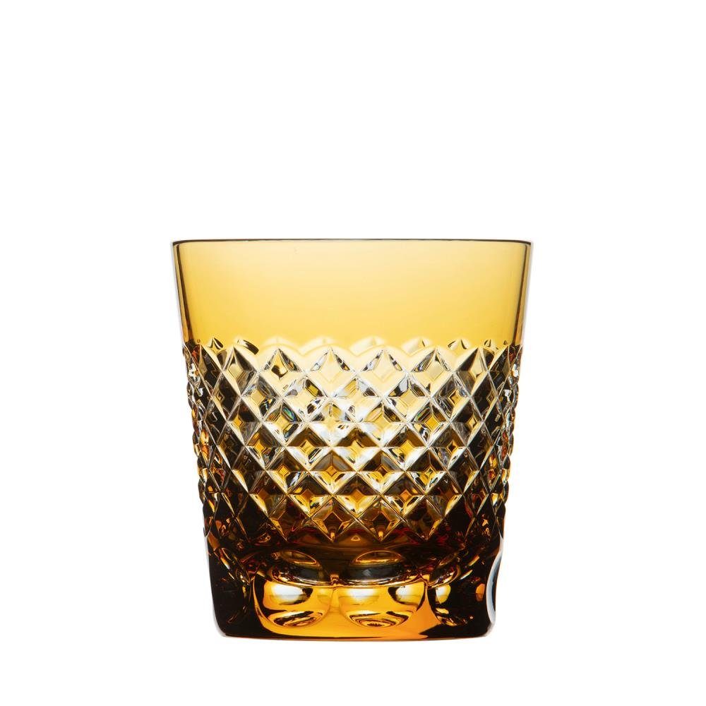 ARNSTADT KRISTALL Tumbler-Glas Trinkglas Becher Karo amber (9cm) Kristallglas mundgeblasen · handgesc | Tumbler-Gläser