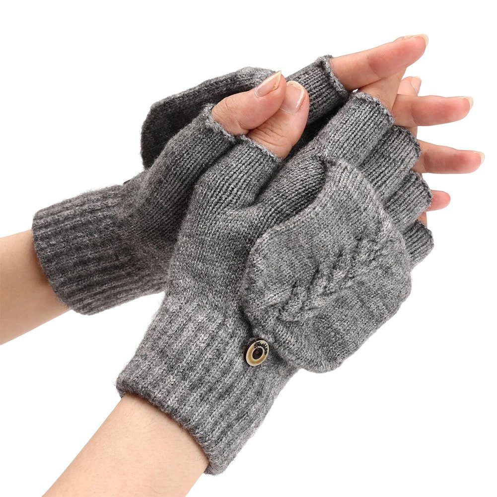 Blusmart Strickhandschuhe Halbfinger-Flip-Handschuhe Für Wintermode, Einfache Strickhandschuhe Einheitsgröße 1