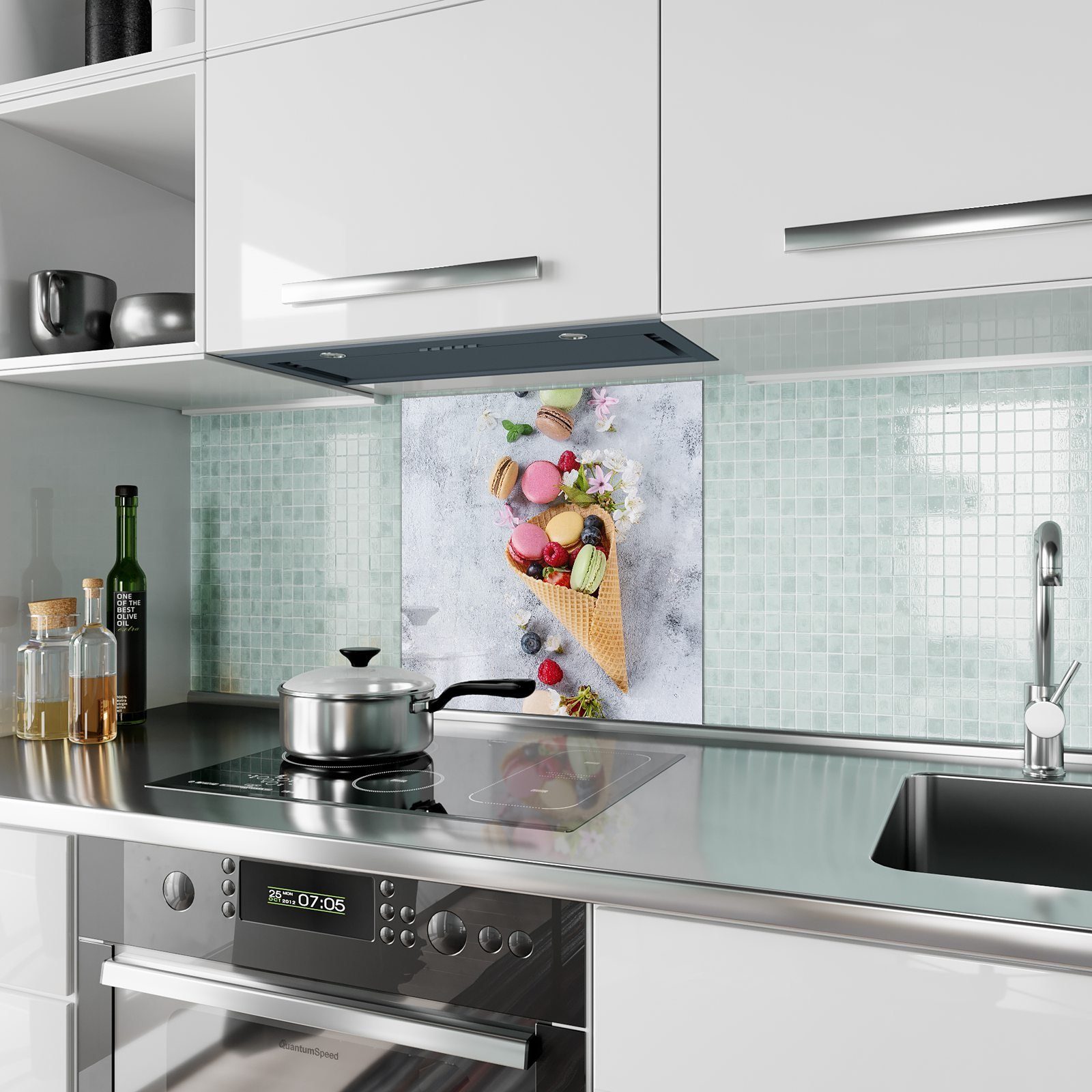 Primedeco Küchenrückwand Küchenrückwand Spritzschutz Glas mit Waffelkegel Küchlein Motiv im