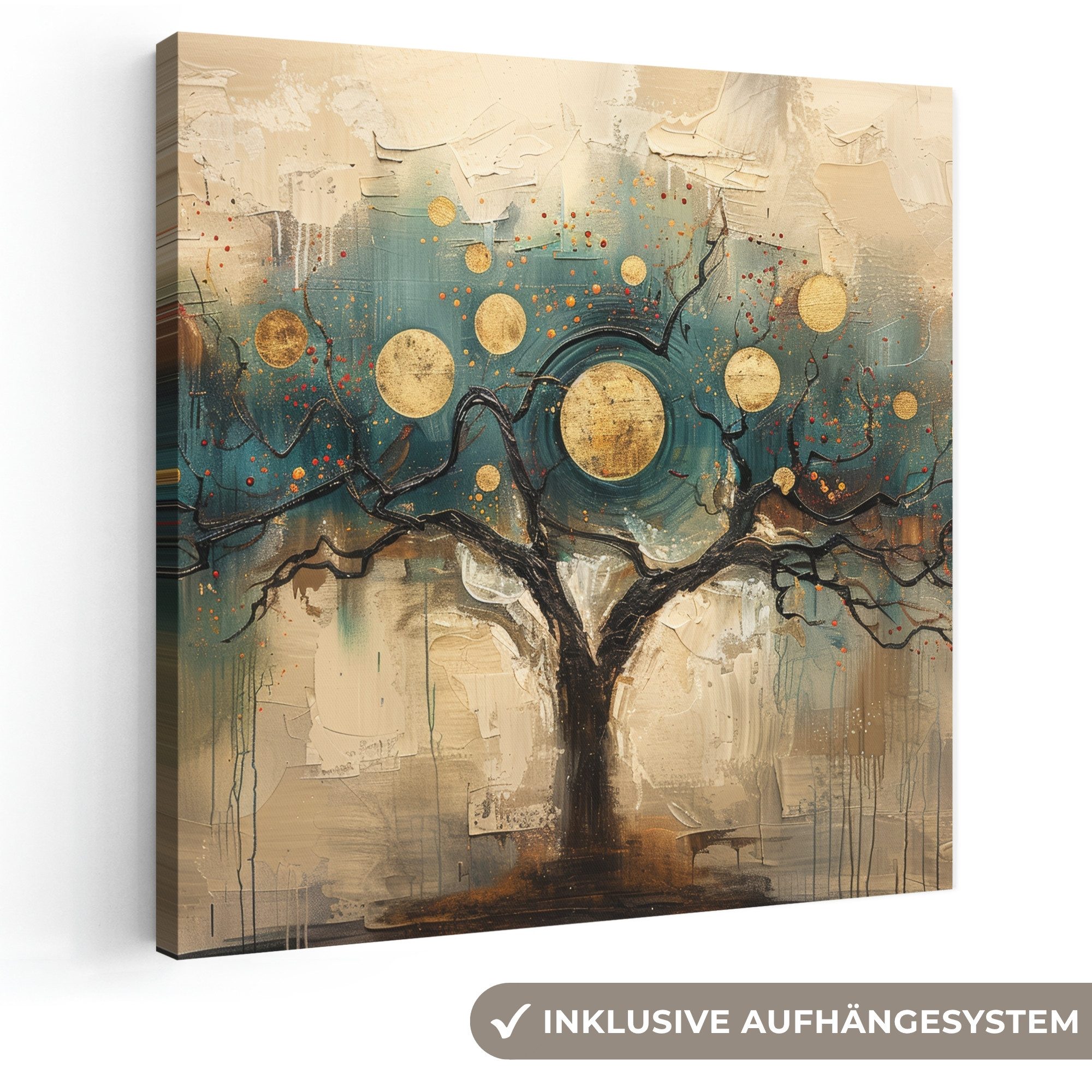OneMillionCanvasses® Leinwandbild Baum - Abstrakt - Braun - Gold - Industriell, Fotodruck (1 St), Wandbild, Deko Schlafzimmer Wohnzimmer Flur 20x20 cm