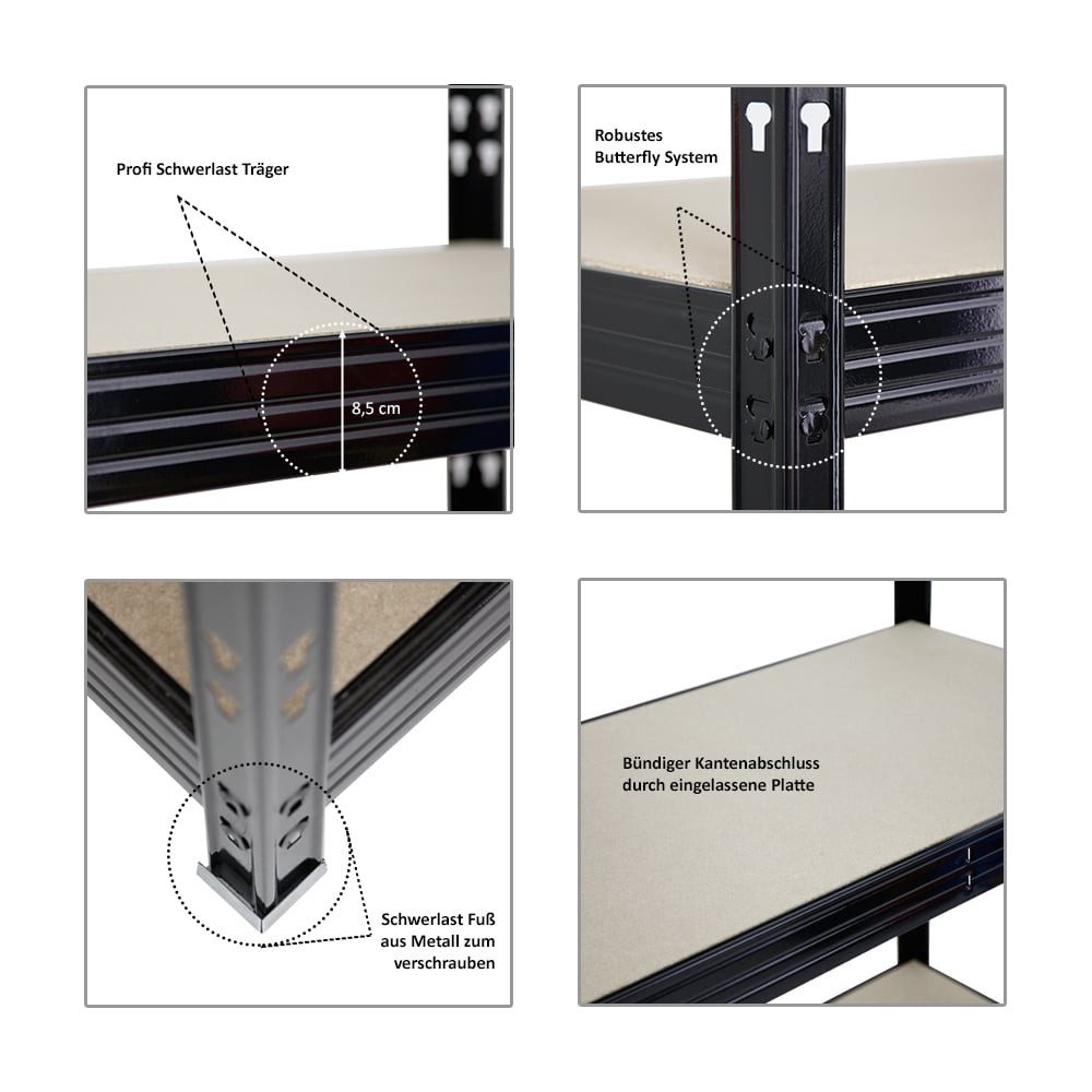 PROREGAL® Schwerlastregal Steckregal Profi-Weitspannregal RHINO bis zu 500kg Fachlast, Stabiles Garagenregal Kellerregal Lastenregal Lagerregal Steckregal – Bild 5 von 5