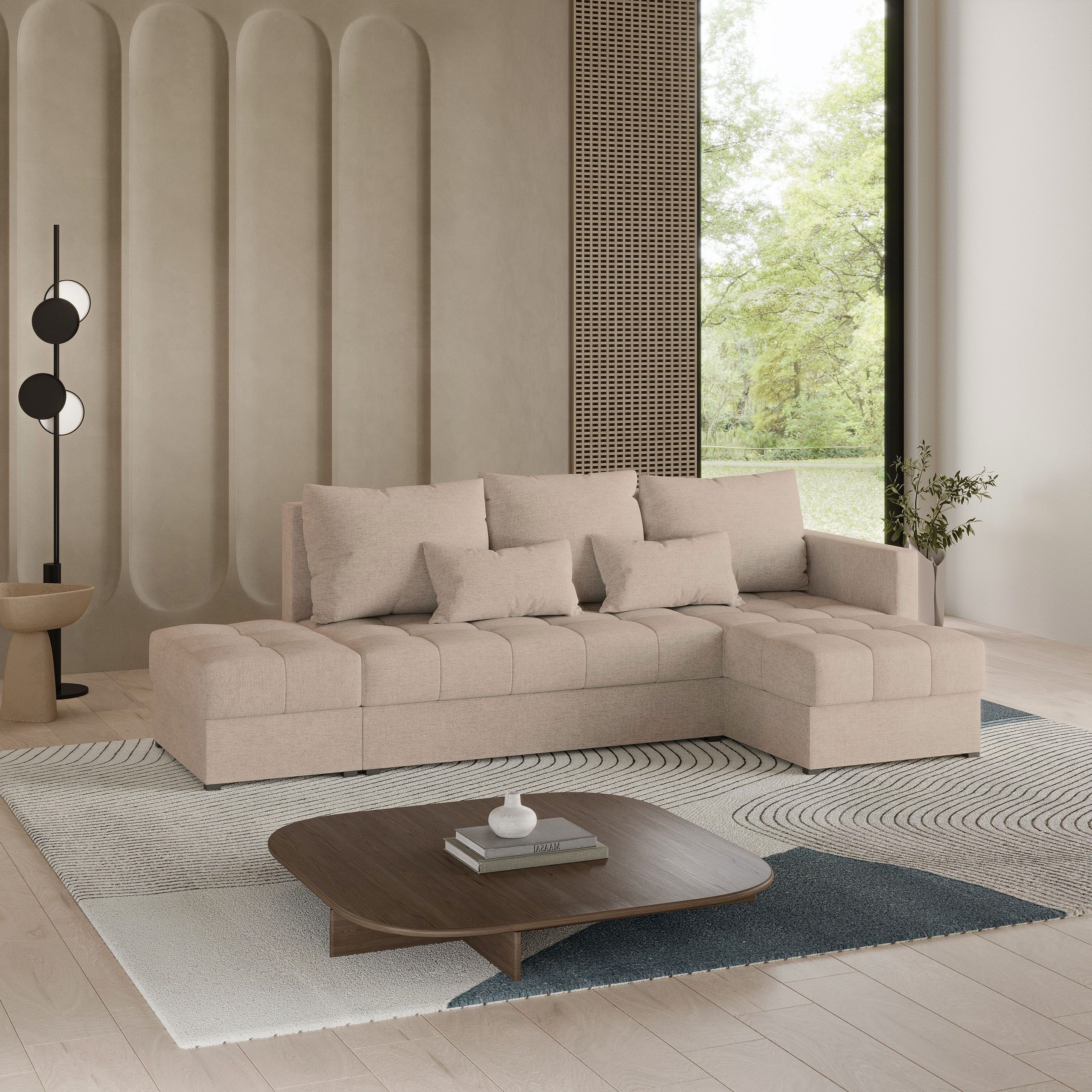 Masseno Ecksofa LUMARI mit Schlaffunktion L-Form, Sofa mit Bettkasten