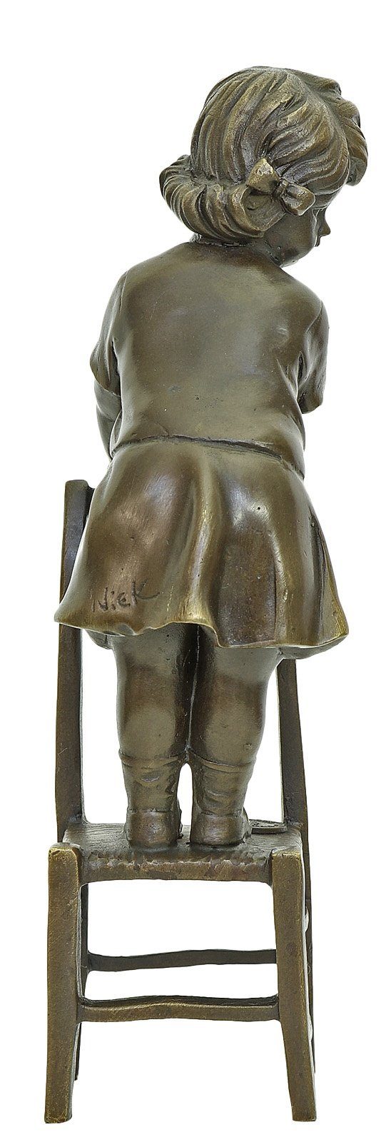 21cm Bronzeskulptur Mädchen Stuhl Kind im Antik-Stil Bronze Figur Statue 
