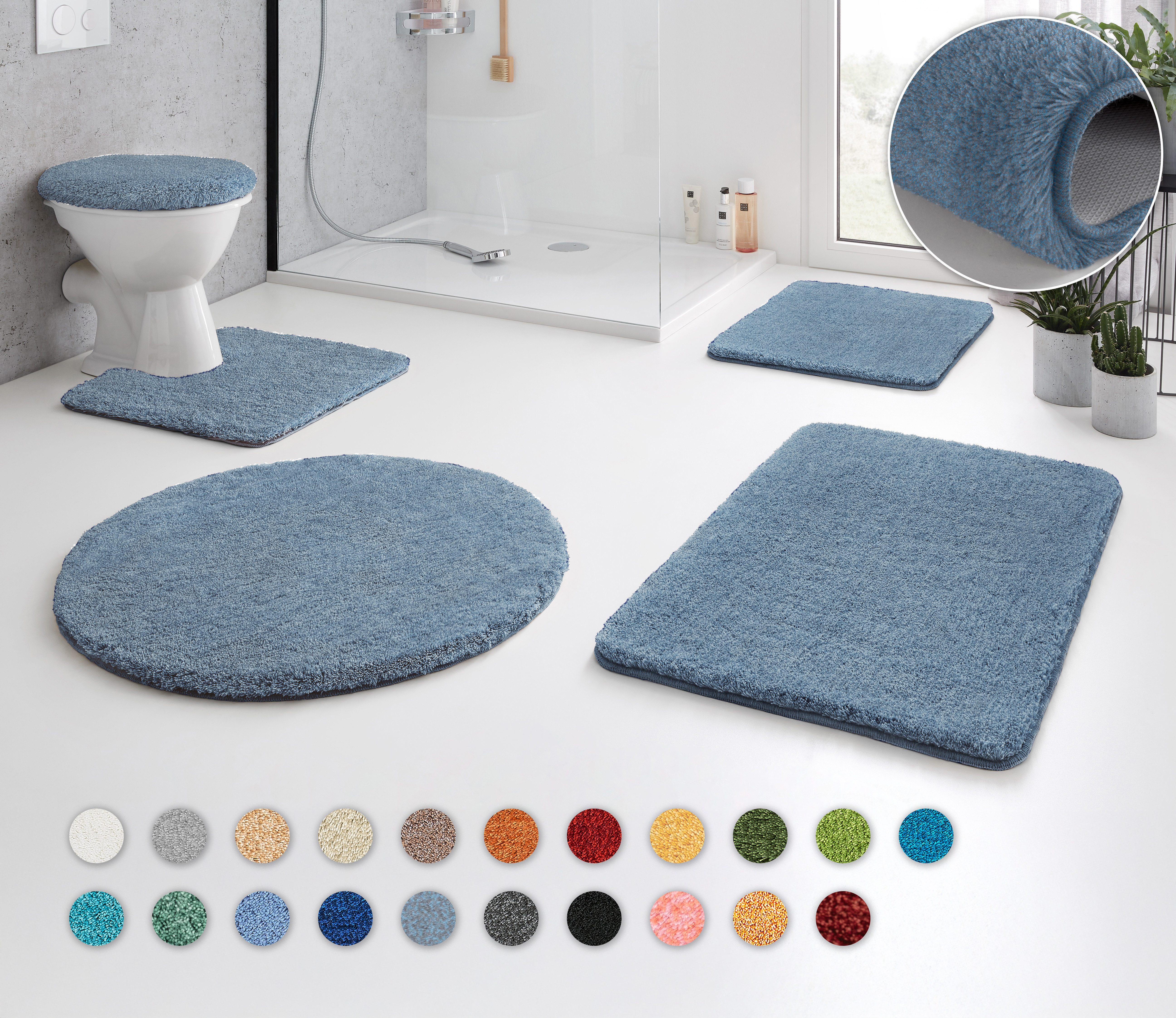 Kleine Wolke Badematte RELAX, Badvorleger, Badezimmer Teppich, Höhe 30 mm, rutschhemmend beschichtet, fußbodenheizungsgeeignet, Polyacryl, quadratisch, WC Vorleger mit Ausschnitt, Badteppich, meliert, rechteckig, rund & als Set erhältlich