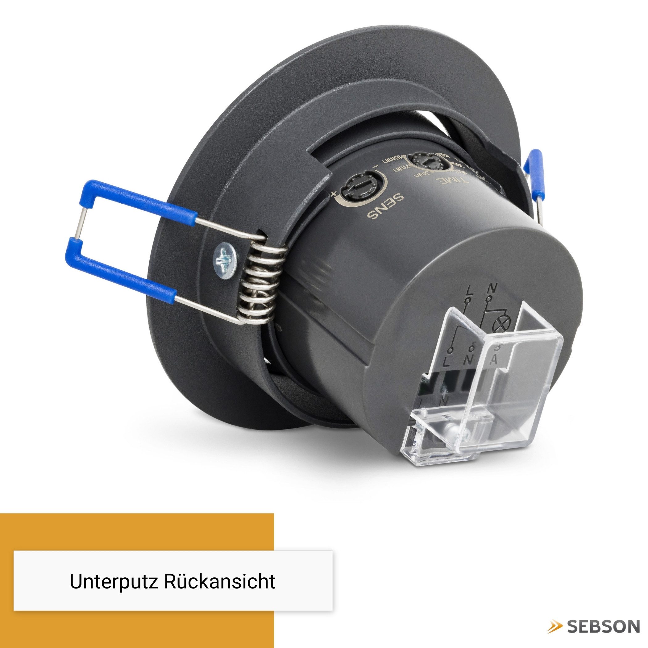 SEBSON Bewegungsmelder Infrarot Sensor Unterputz Decke - programmierbar Reichweite 8m 360°, (1-St), Einbauloch Ø65-75mm, LED geeignet 600W, IP20, 230V, 3 Draht – Bild 4 von 5
