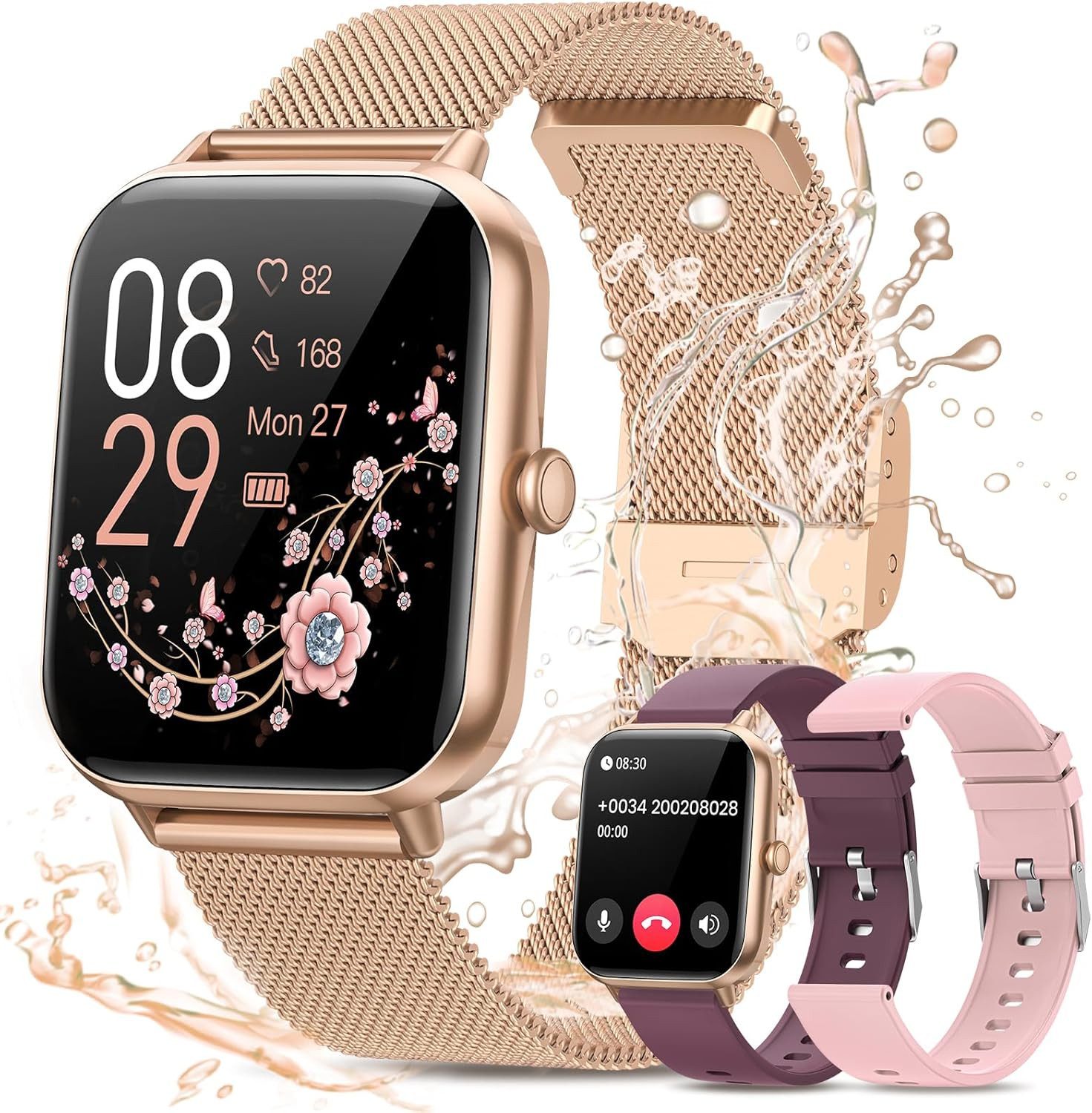 Damen's Telefonfunktion IP68 wasserdicht Fitness Tracker Smartwatch
