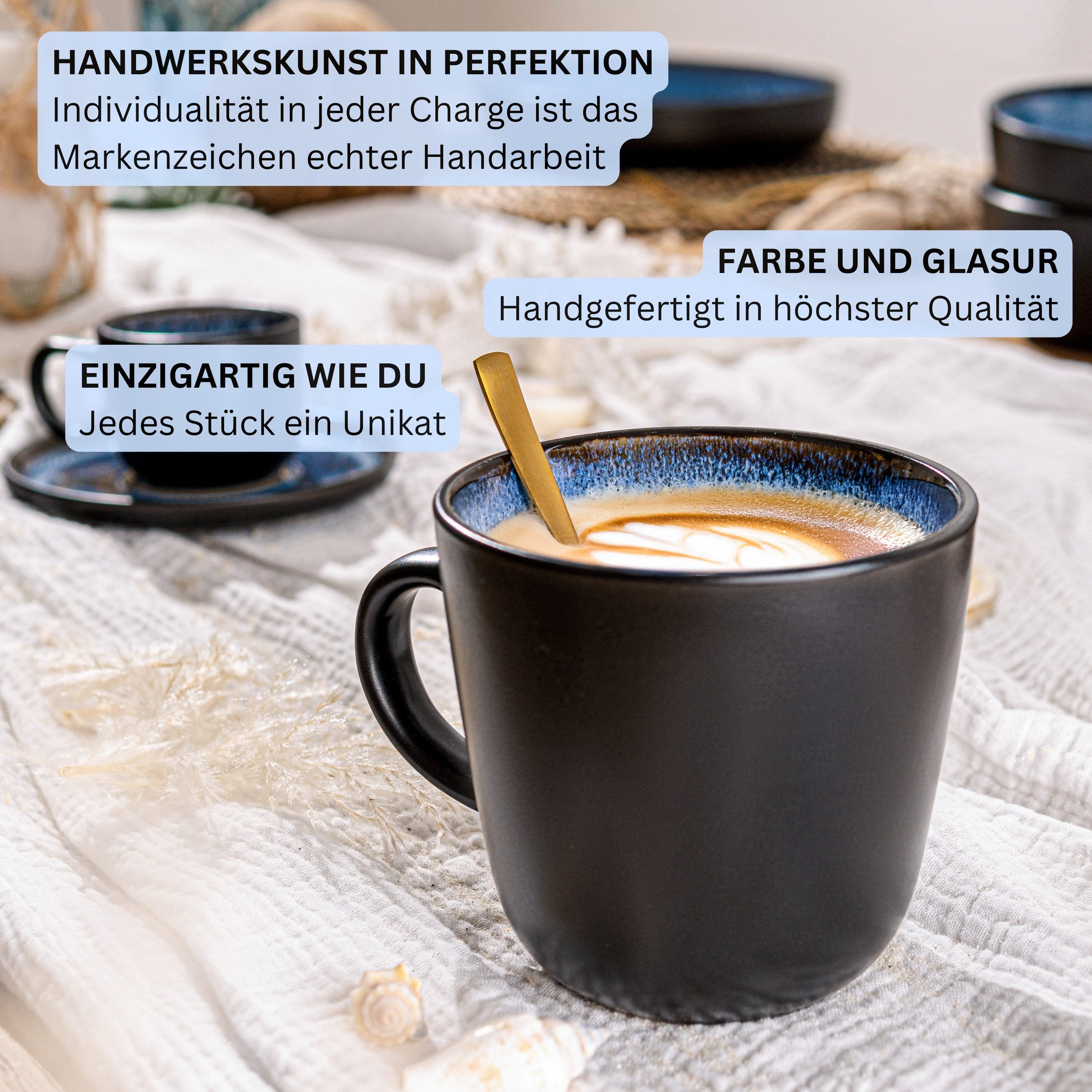 SÄNGER Tafelservice Aruba Geschirrset (30-tlg), 6 Personen, Steingut, blau mit schwarzem Rand, Handmade, Erweiterbar, VALUE COLLECTION – Bild 5 von 5
