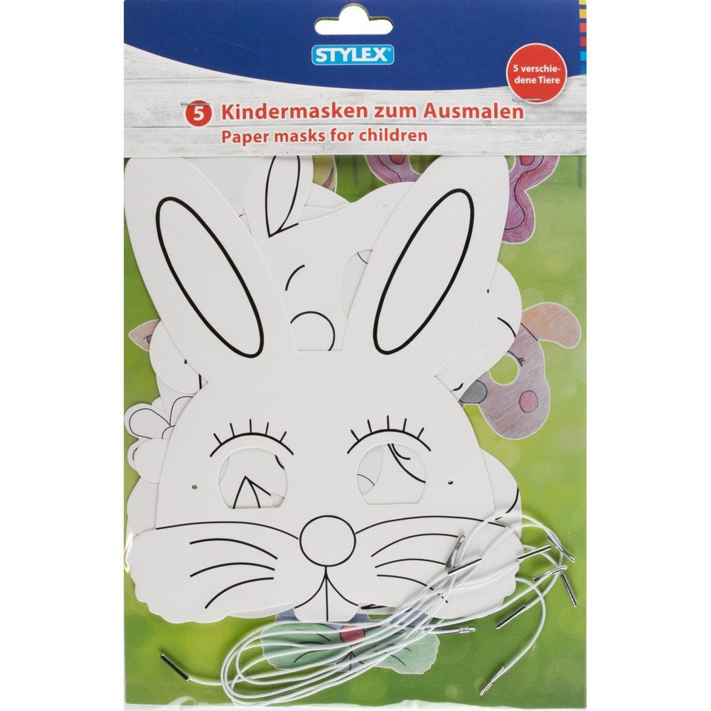 Stylex Aufblasbares Partyzubehör 5 Kindermasken zum Ausmalen