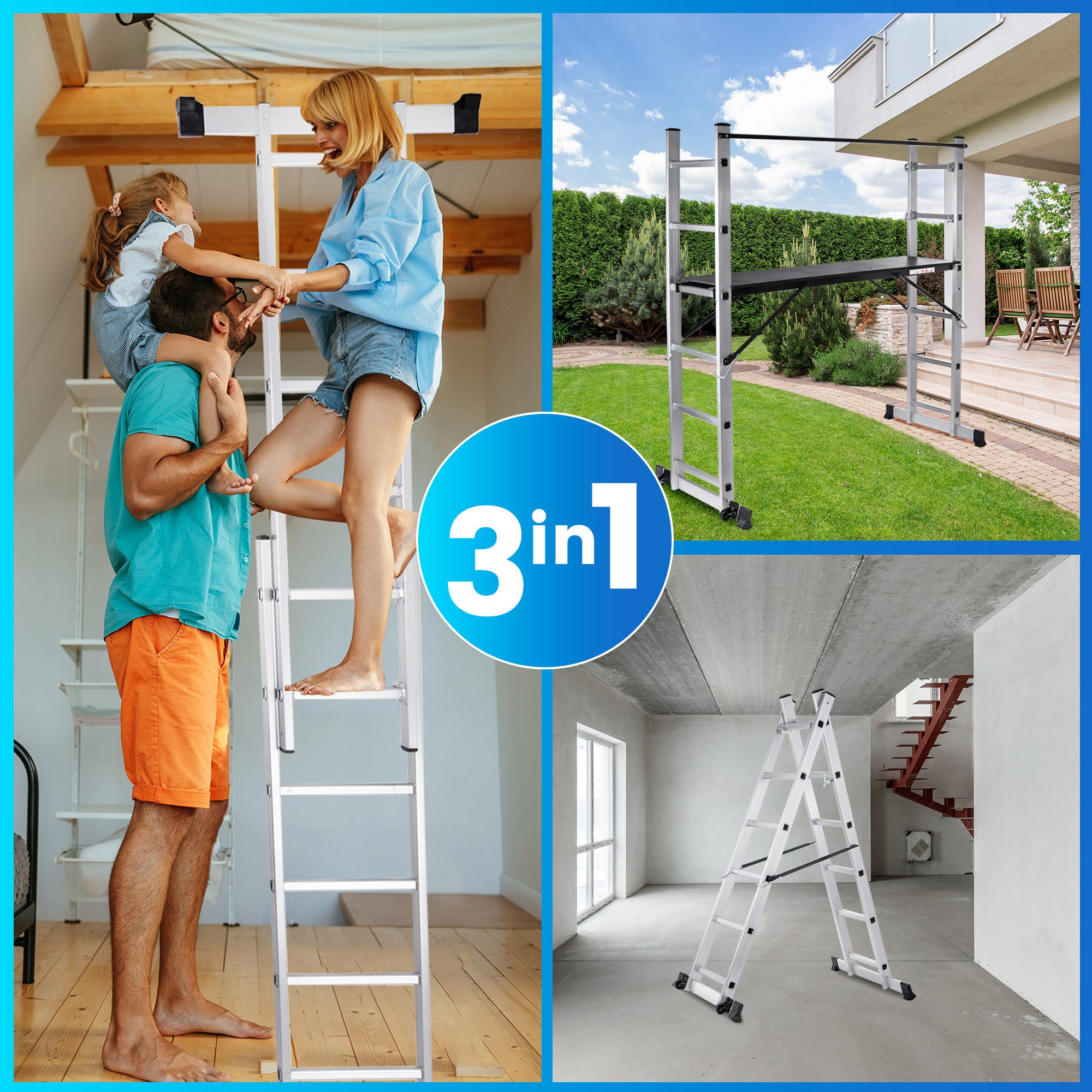 MAXCRAFT Multi-Purpose Ladder Mobile Aluminum Work Platform / Multifunctional Scaffold with Wheels