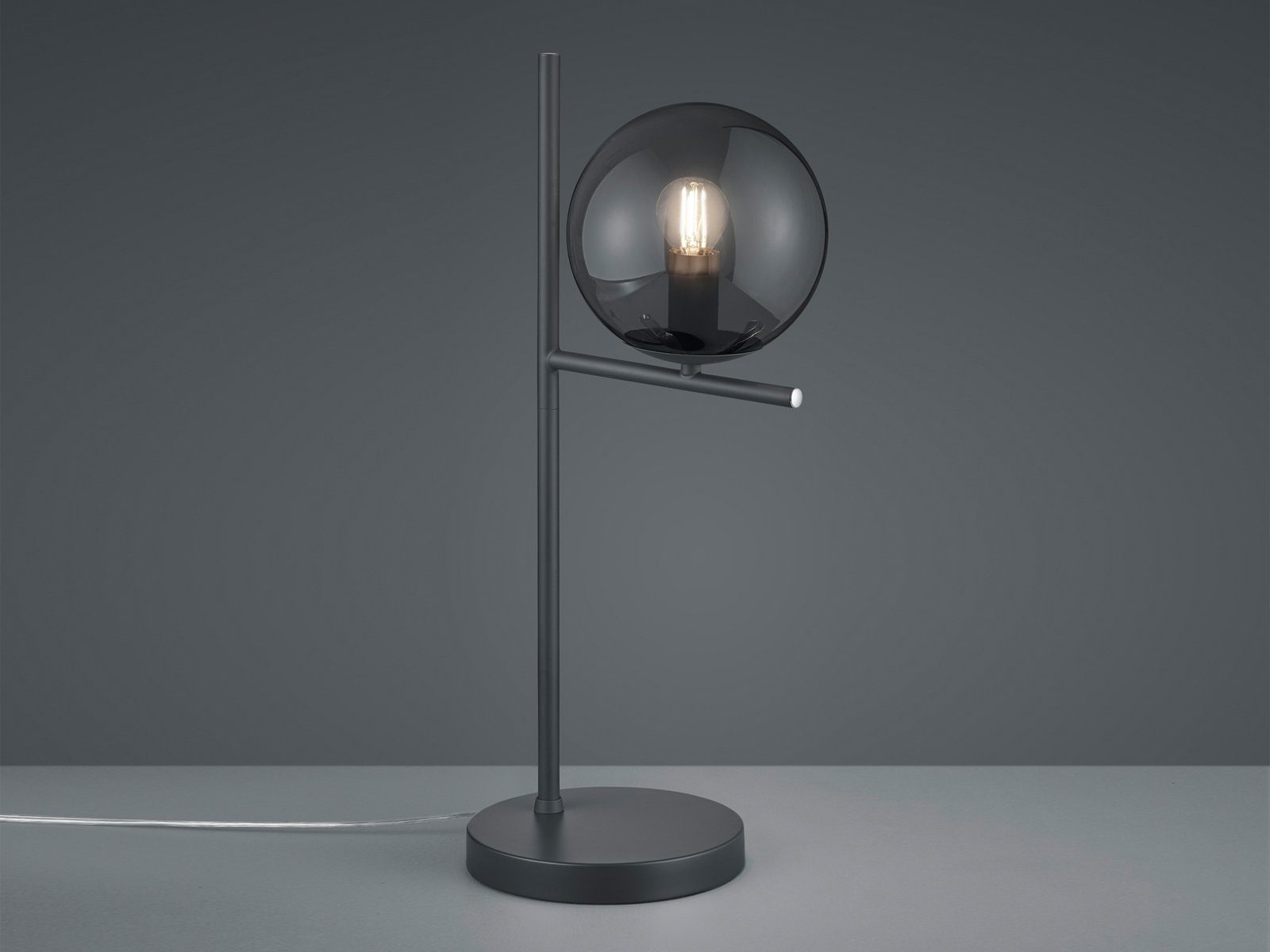 TRIO Leuchten LED Nachttischlampe, Dimmfunktion, LED wechselbar, Warmweiß, groß-e dimmbar-e mit Rauchglas Glas-kugel Lampenschirm, Höhe 52cm