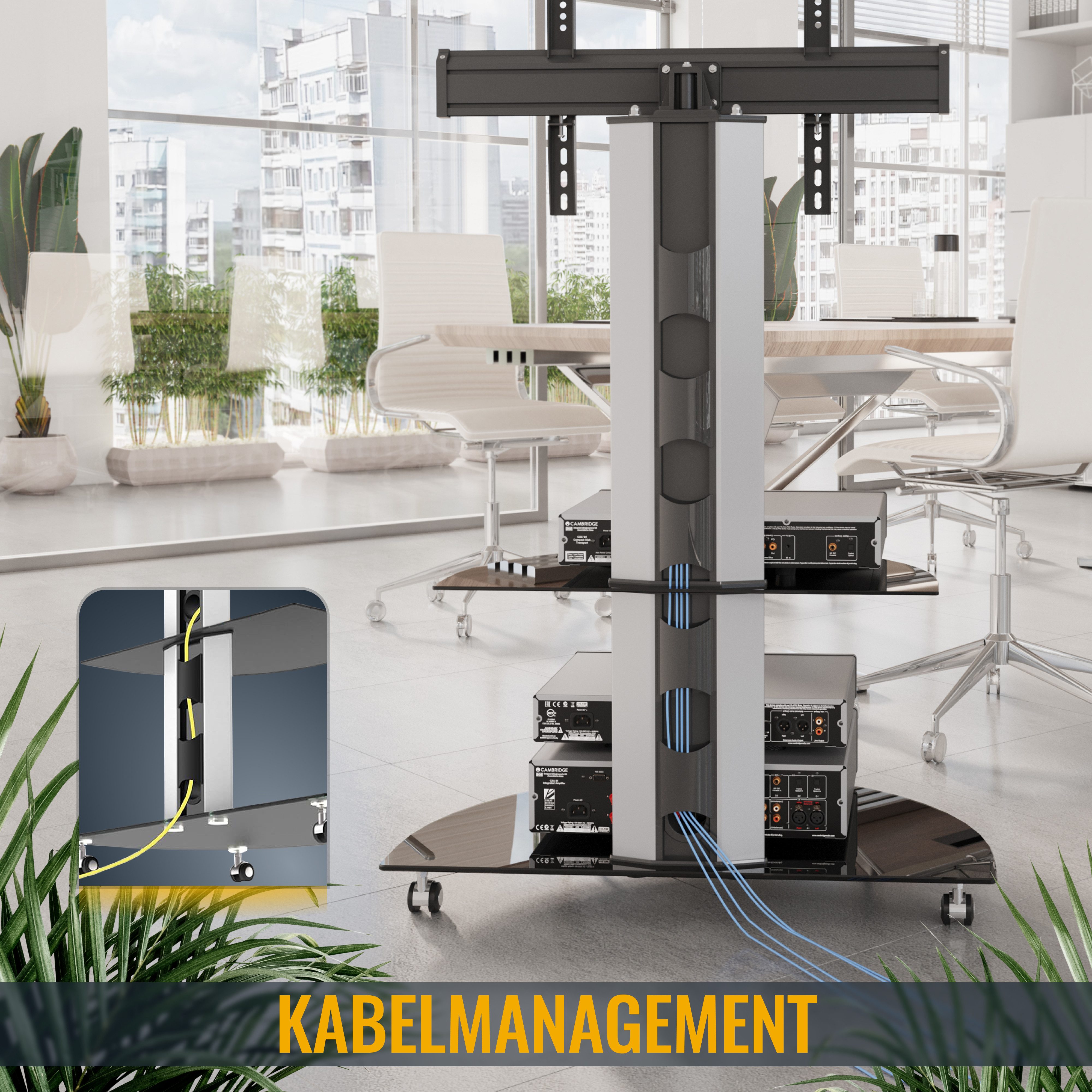 RICOO TV-Ständer Mobiler TV-Ständer modern und schwenkbar mit Glas-Ablagen FS0502, (bis 55 Zoll, bis VESA 600x400, 1-tlg., 30 kg Belastbarkeit, für 30 Zoll bis  – Bild 5 von 5