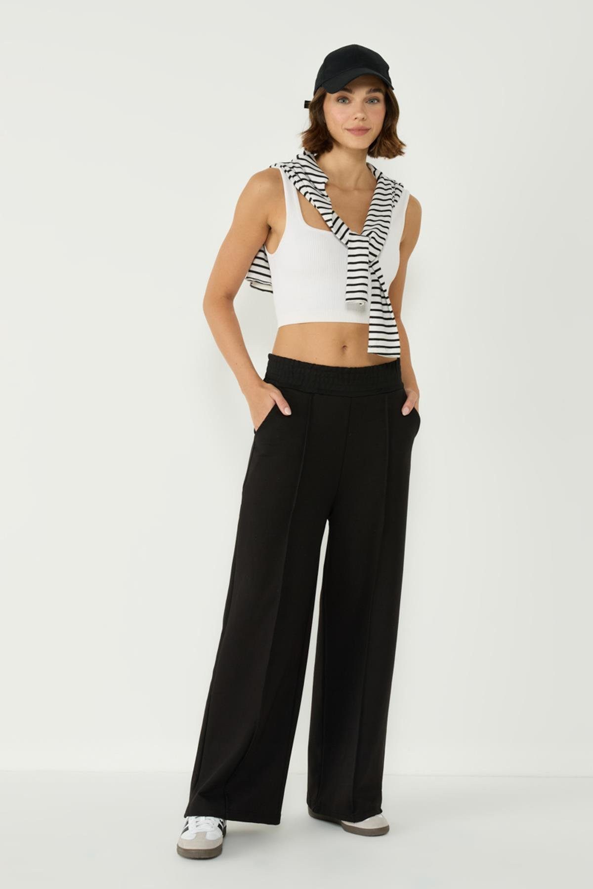 Jogginghose Damen Stitch Detail Palazzo Sweatpants