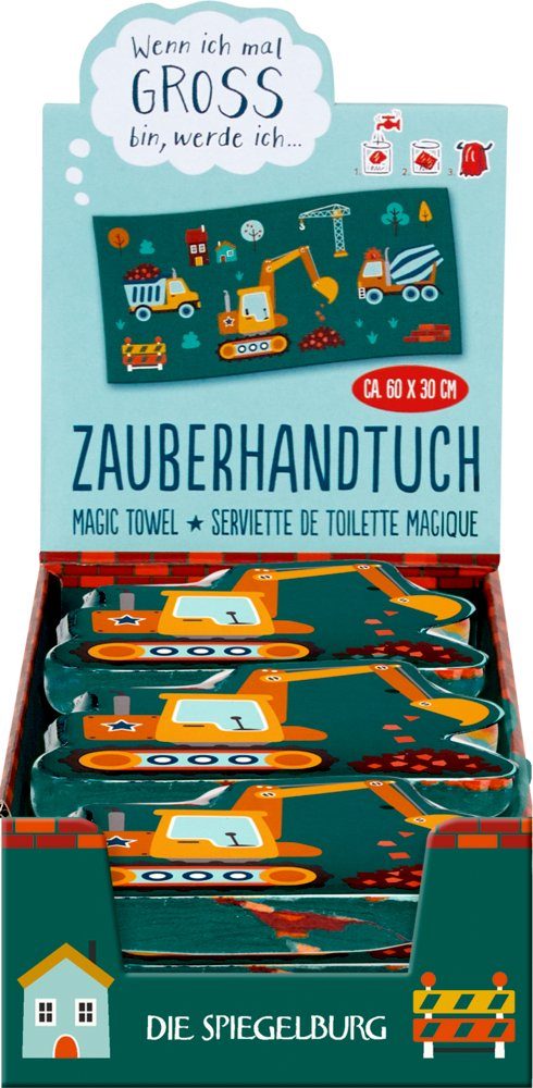 COPPENRATH DIE SPIEGELBURG Gästehandtuch Zauberhandtuch Bagger Ed.2 - Wenn ich mal groß bin, Baumwolle (1-St), In Form gepresstes Handtuch, dass sich im Wasser entfaltet.