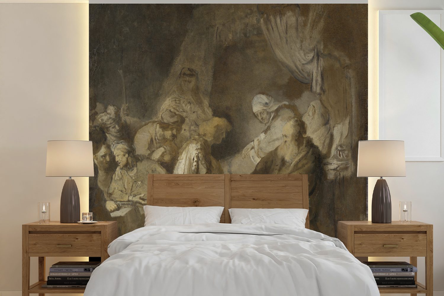 MuchoWow Fototapete Joseph erzählt seinen Eltern seine Träume - Gemälde von Rembrandt van, Matt, bedruckt, (5 St), Vinyl Tapete für Wohnzimmer oder Schlafzimmer, Wandtapete