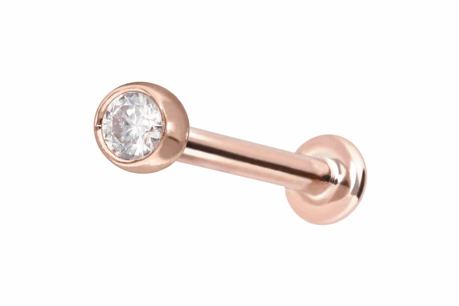 Piercing-Set 14 Karat Gold Labret mit Push Fit MOISSANIT